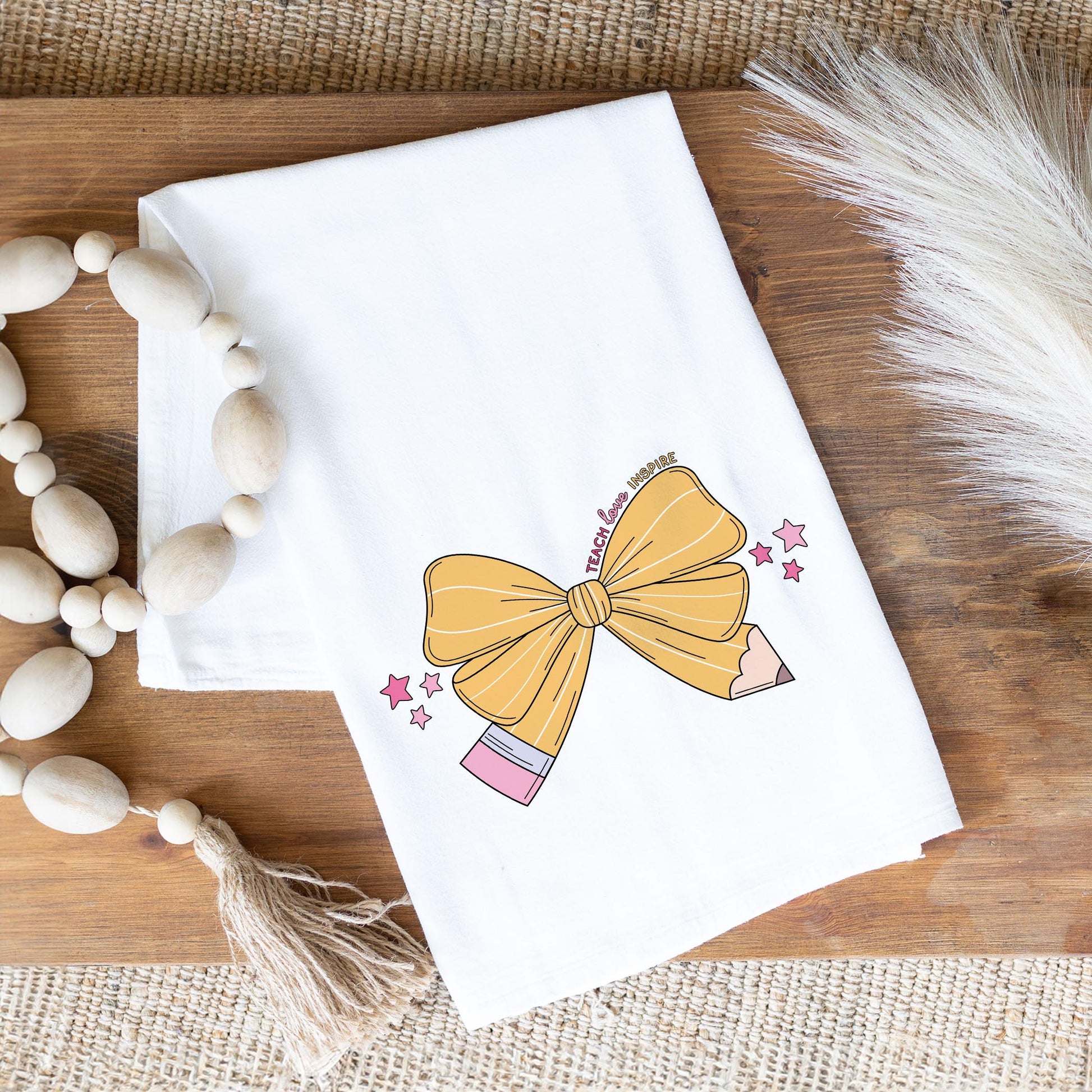 Cotton Tea Towel White-Classroom Coquette Teach Love Inspire -1