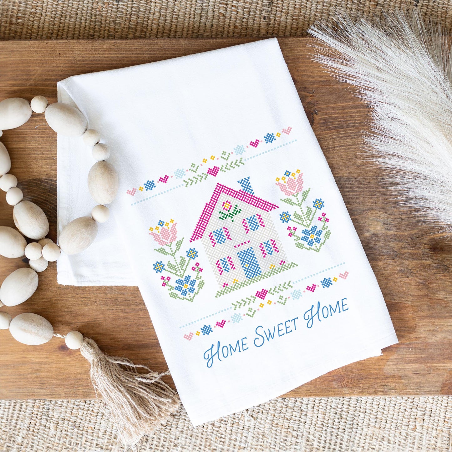 Cotton Tea Towel White-Summer Cottage -1