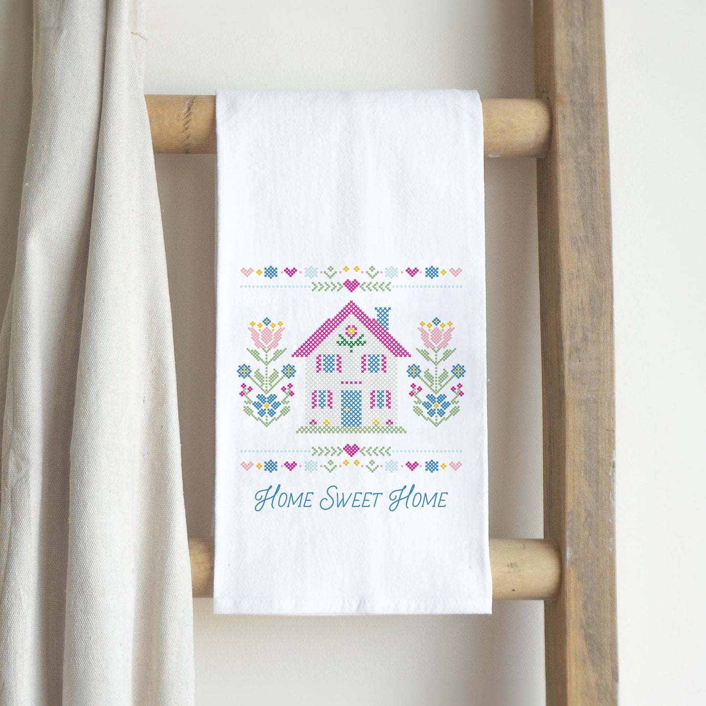 Cotton Tea Towel White-Summer Cottage -2