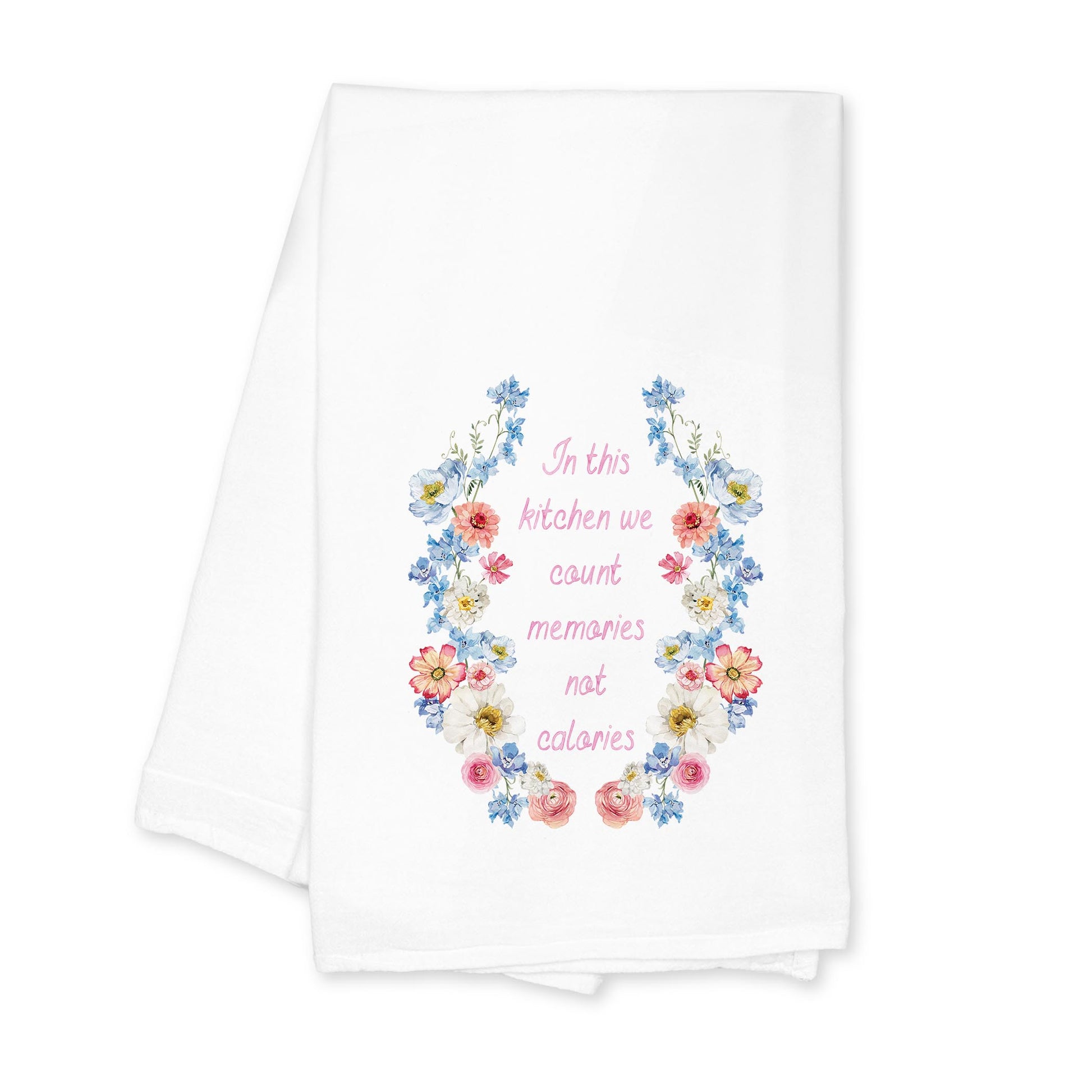 Cotton Tea Towel White-Fantasy Garden Memories Not Calories -0