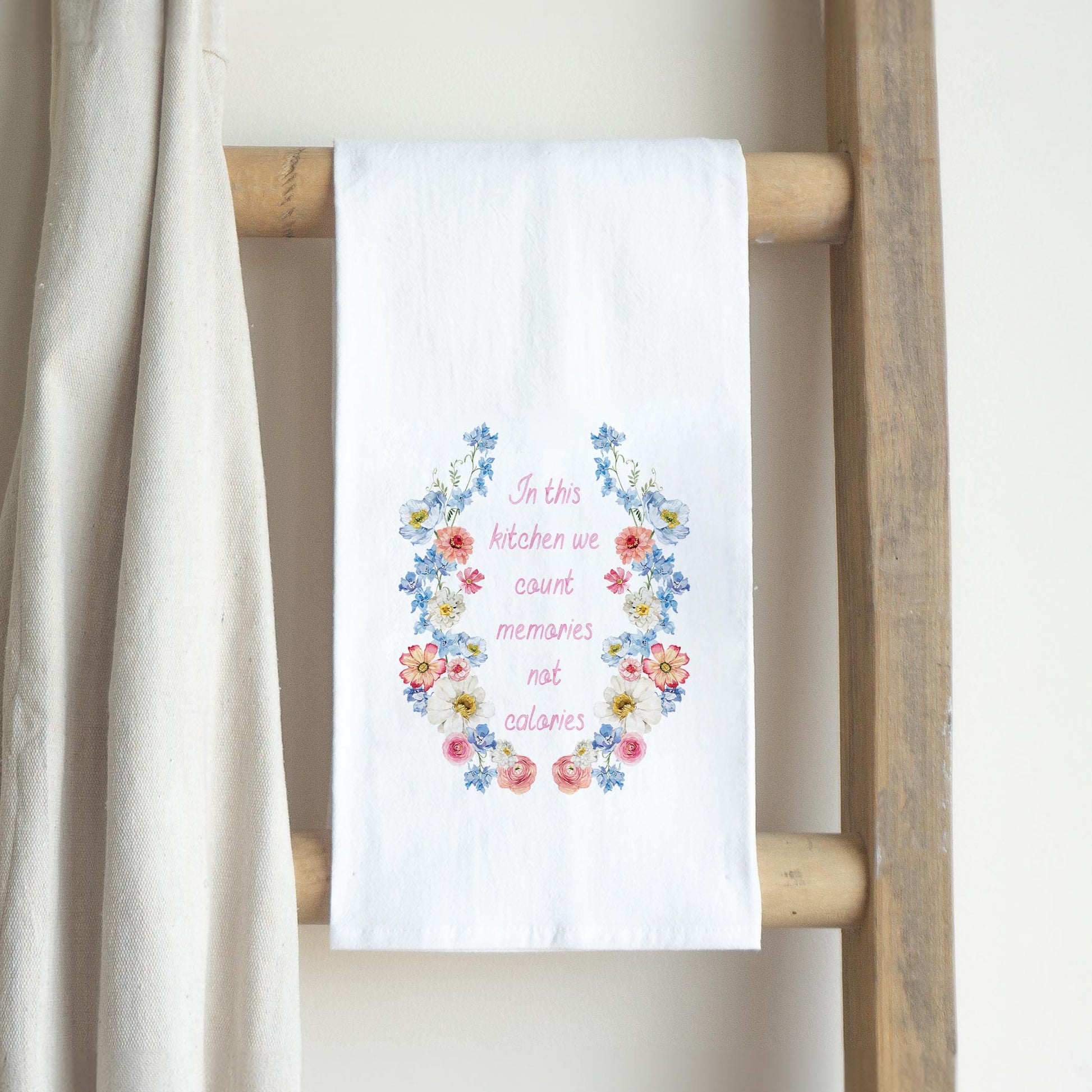Cotton Tea Towel White-Fantasy Garden Memories Not Calories -2