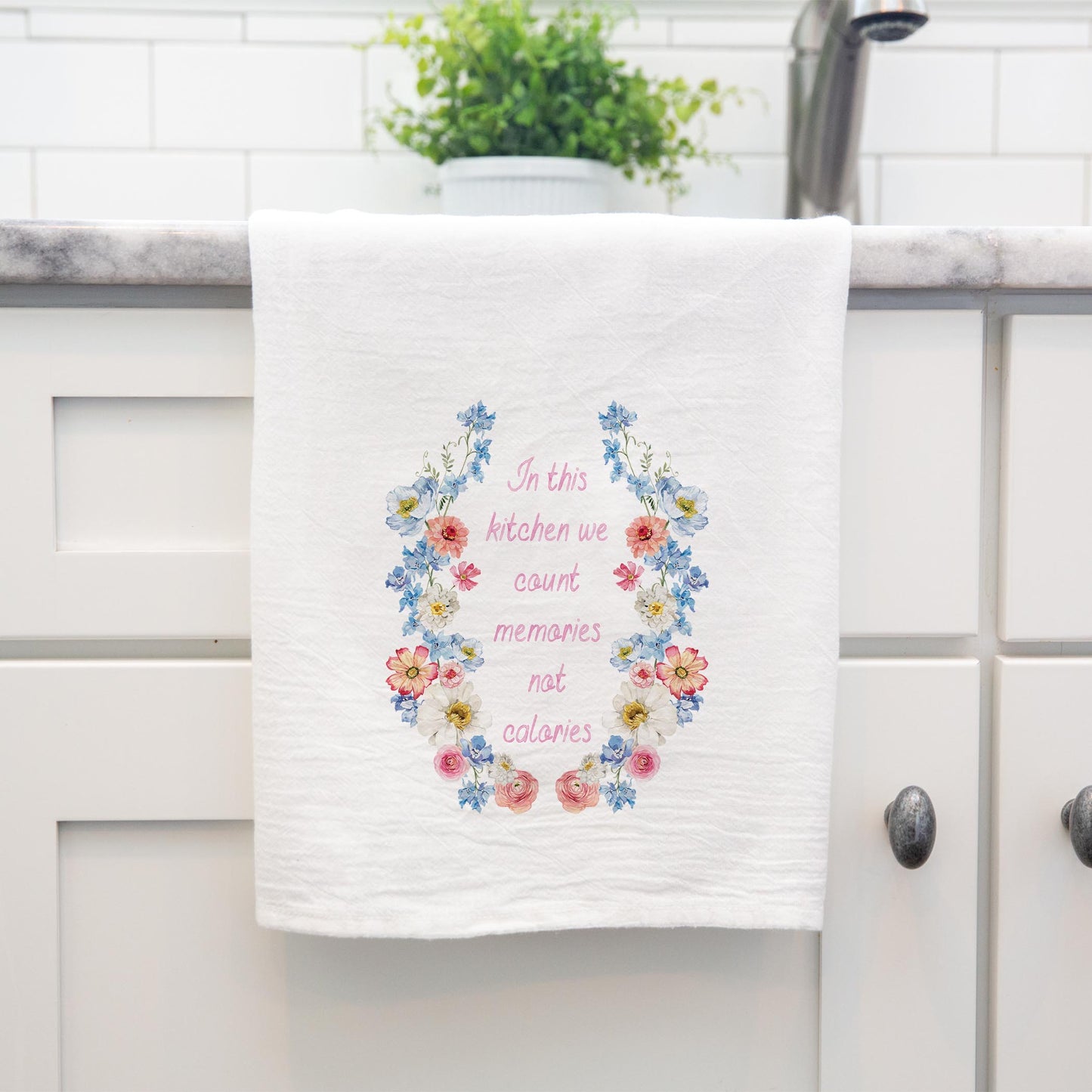 Cotton Tea Towel White-Fantasy Garden Memories Not Calories -4