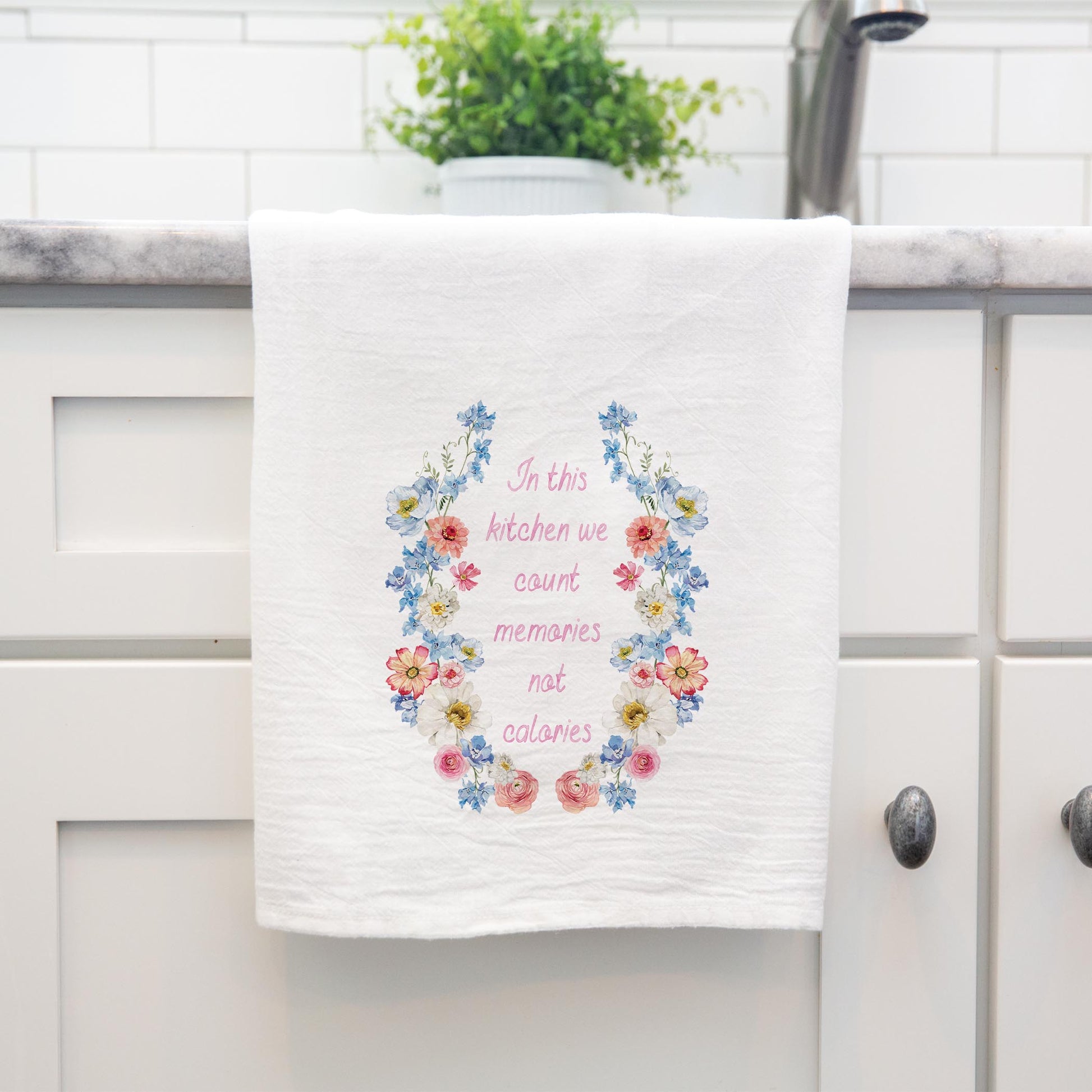 Cotton Tea Towel White-Fantasy Garden Memories Not Calories -4
