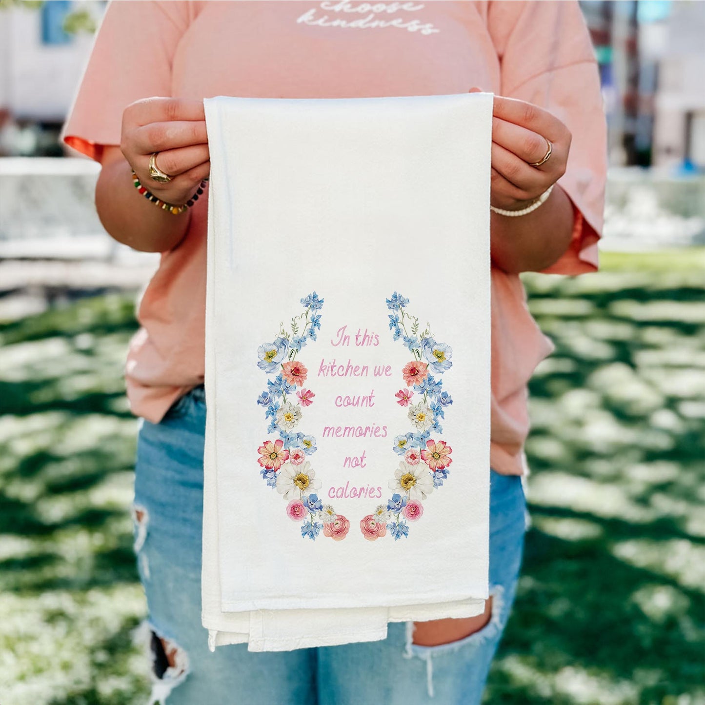 Cotton Tea Towel White-Fantasy Garden Memories Not Calories -5