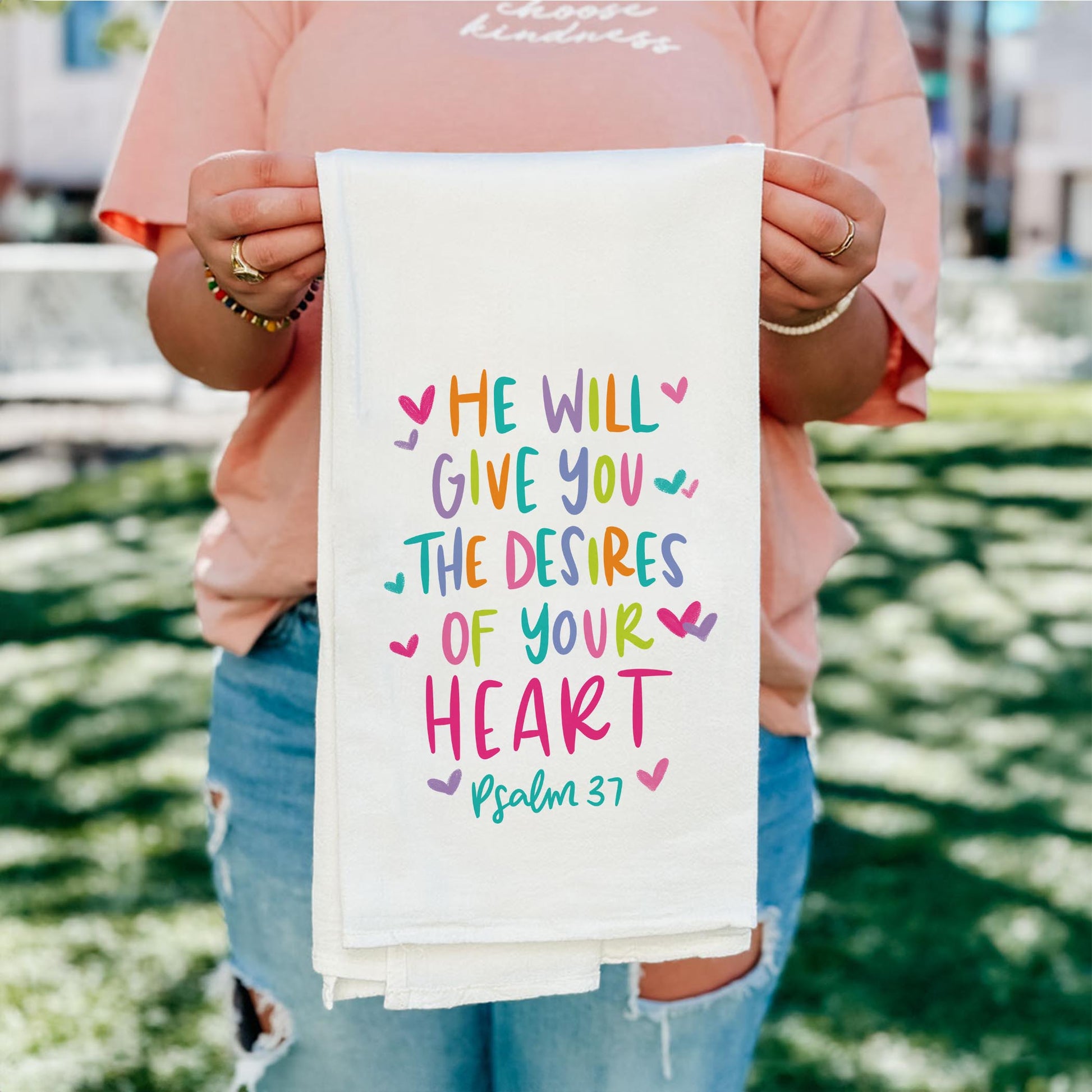 Cotton Tea Towel White-Psalm 37 The Desires of Your Heart -5