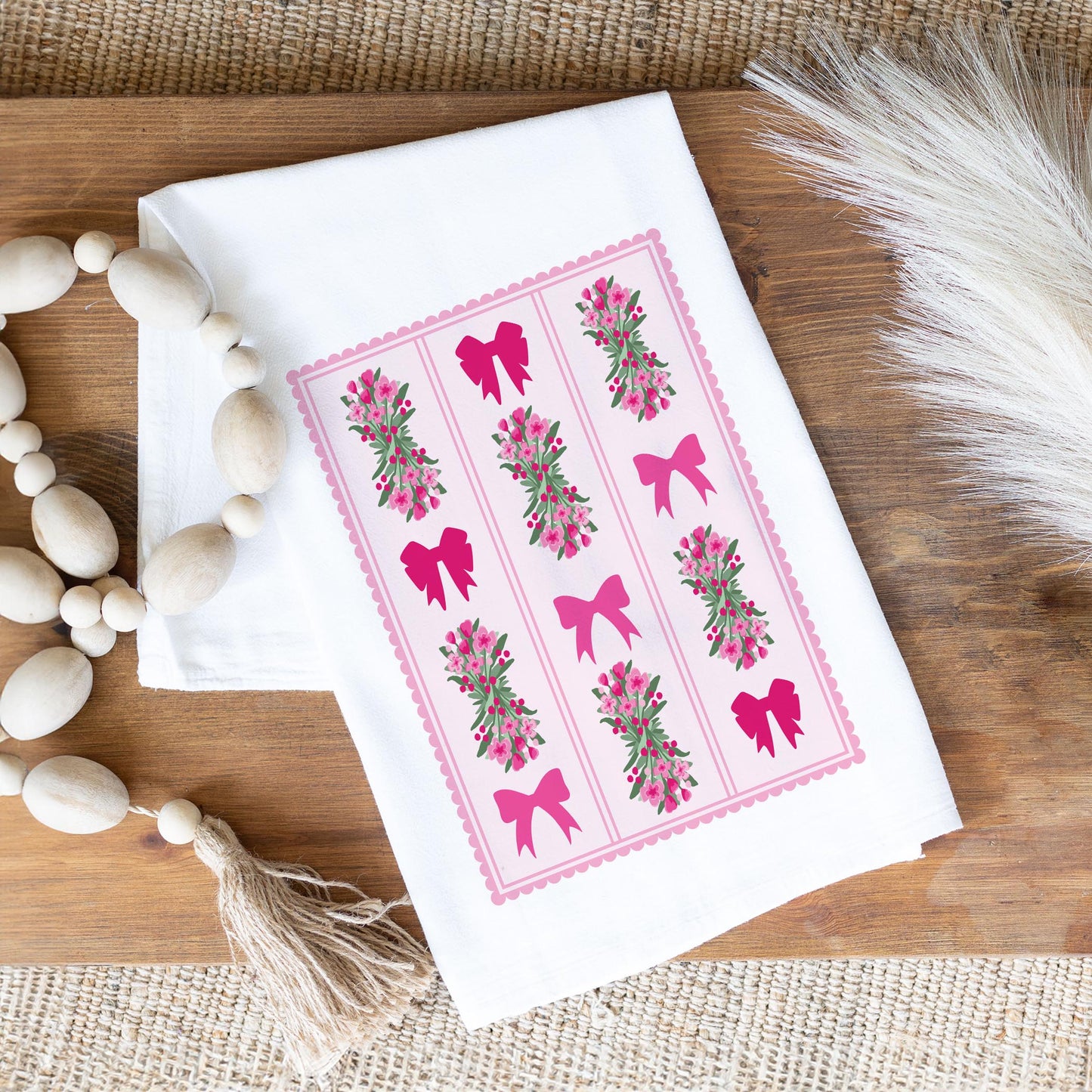Cotton Tea Towel White-Bonita Bows -1
