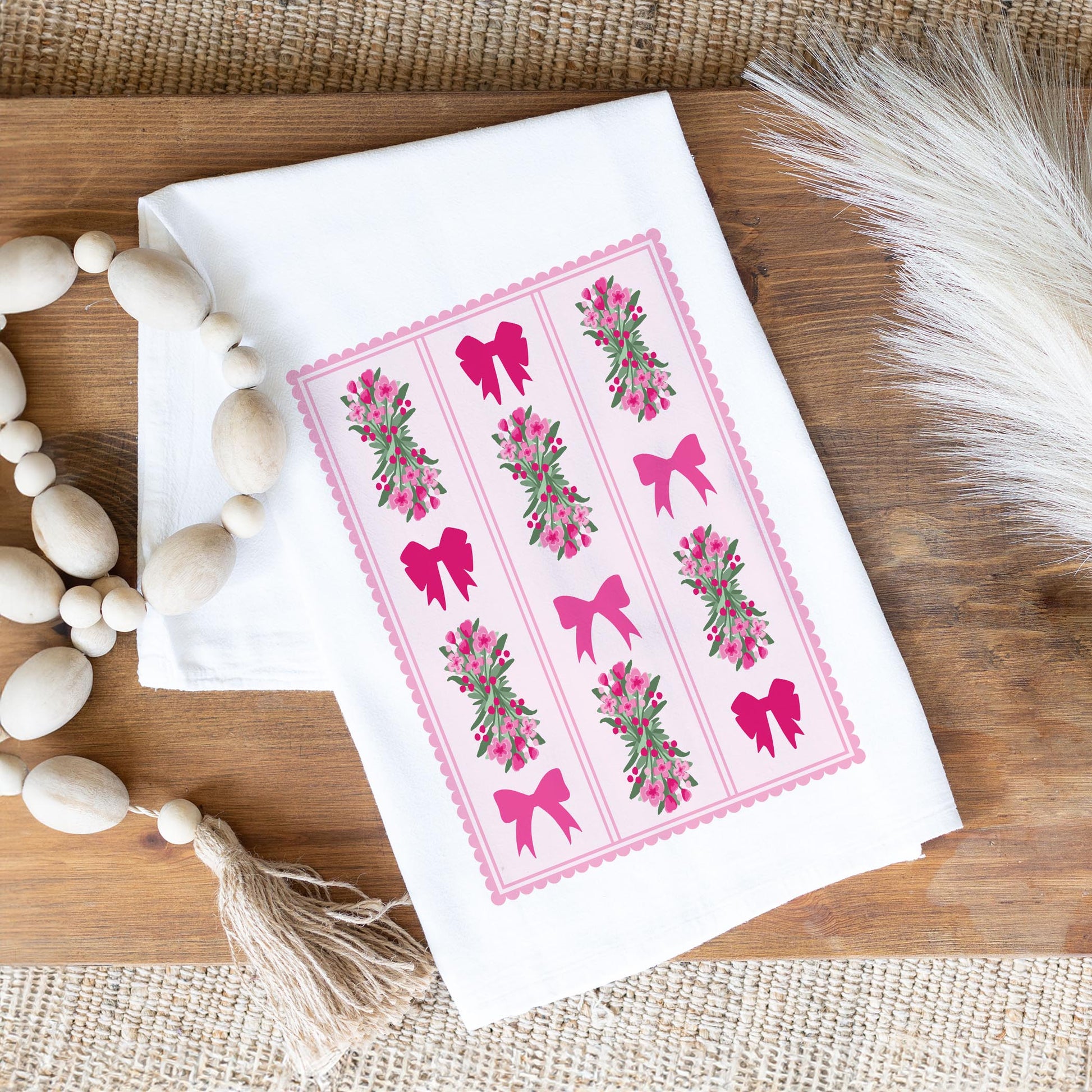 Cotton Tea Towel White-Bonita Bows -1