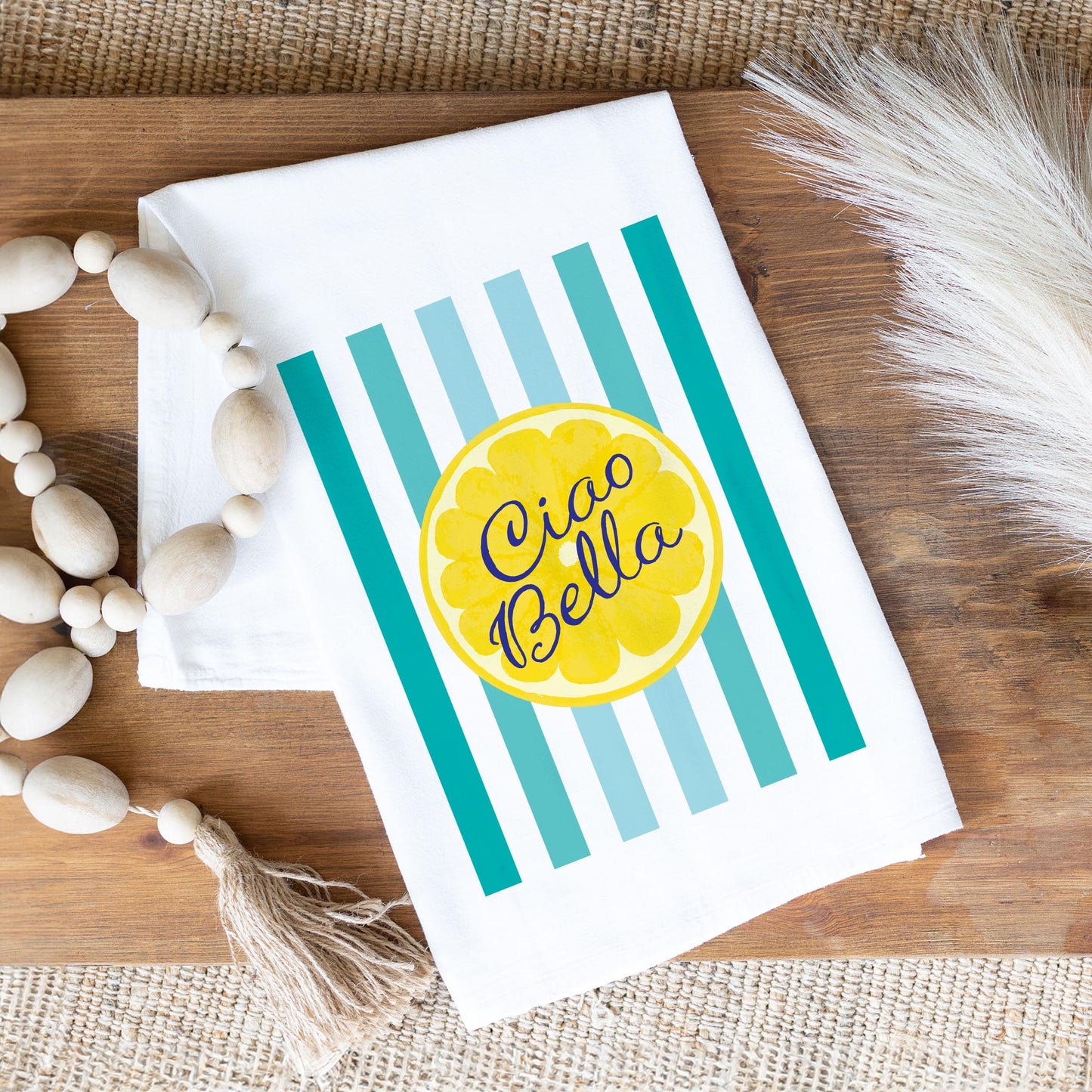 Cotton Tea Towel White-Summer Daze Ciao Bella -1