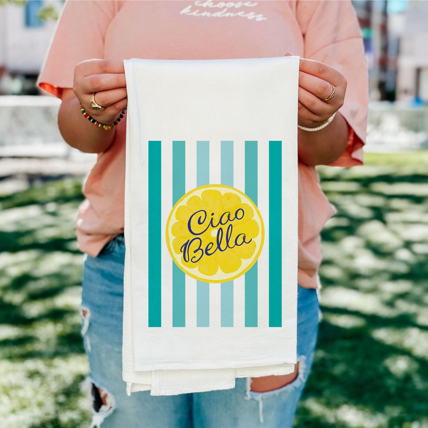 Cotton Tea Towel White-Summer Daze Ciao Bella -5