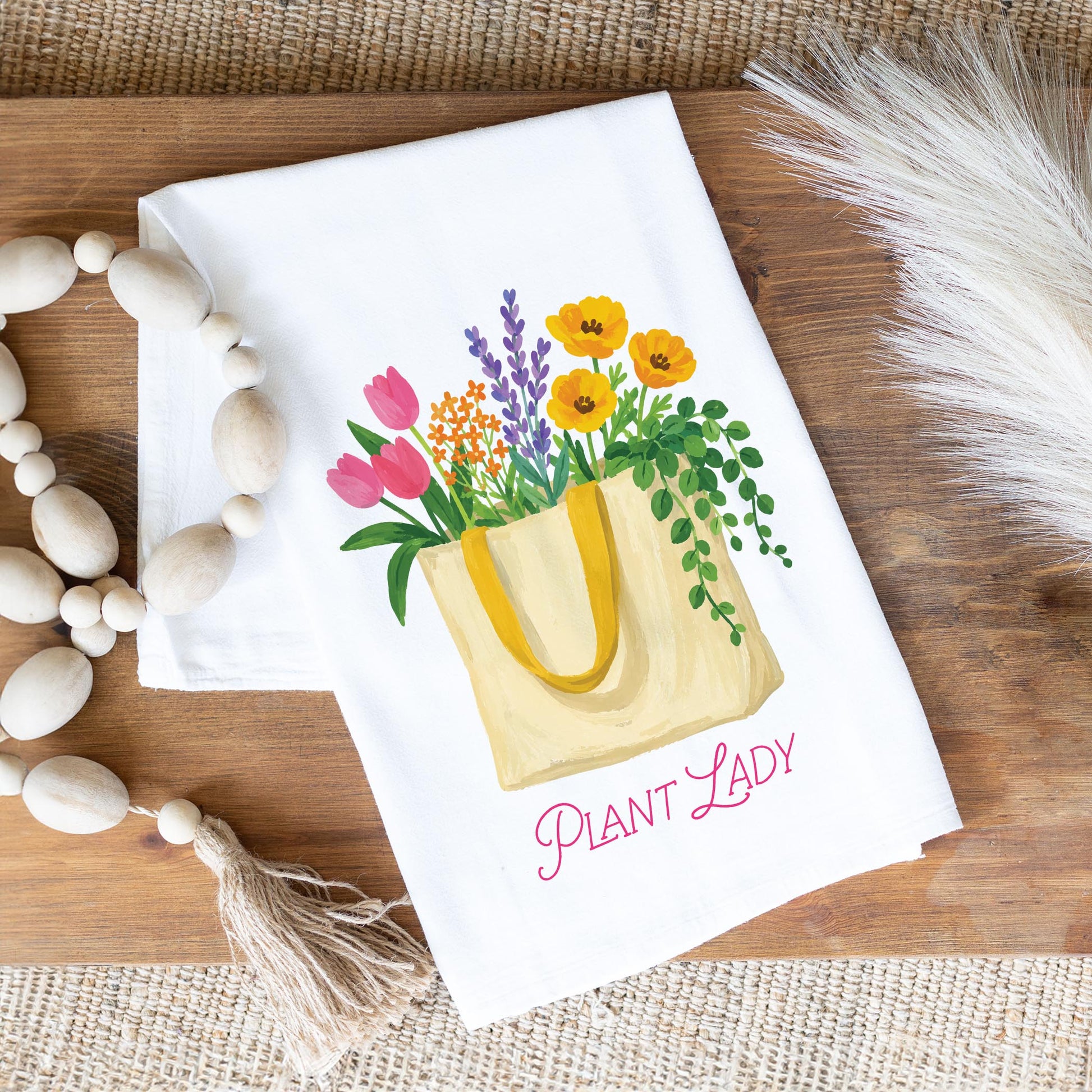 Cotton Tea Towel White-Plant Lady -1