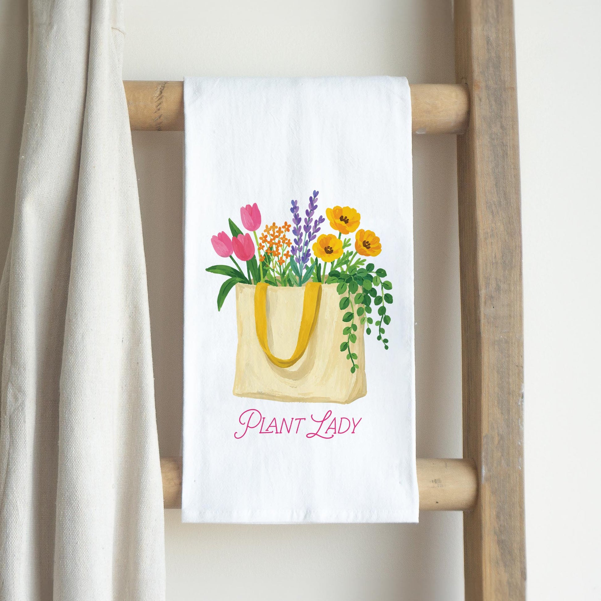 Cotton Tea Towel White-Plant Lady -2