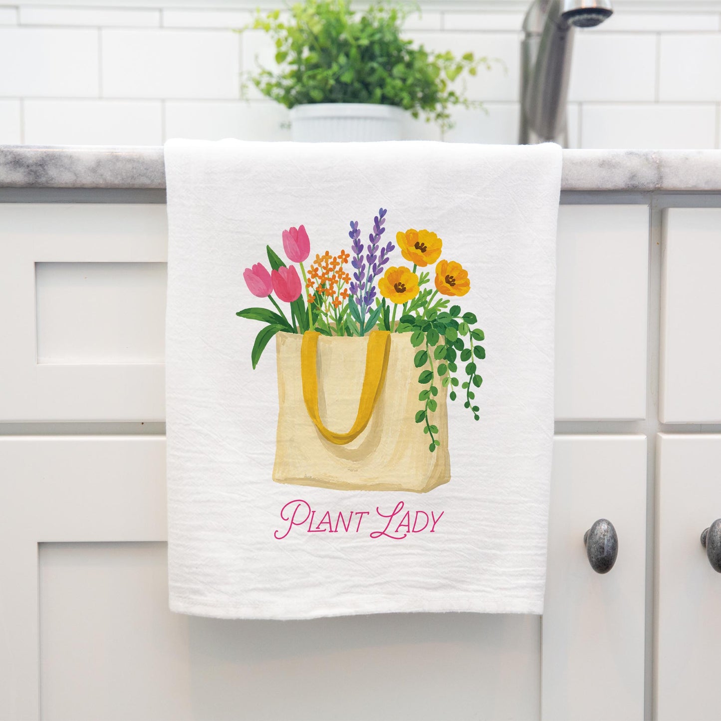 Cotton Tea Towel White-Plant Lady -4
