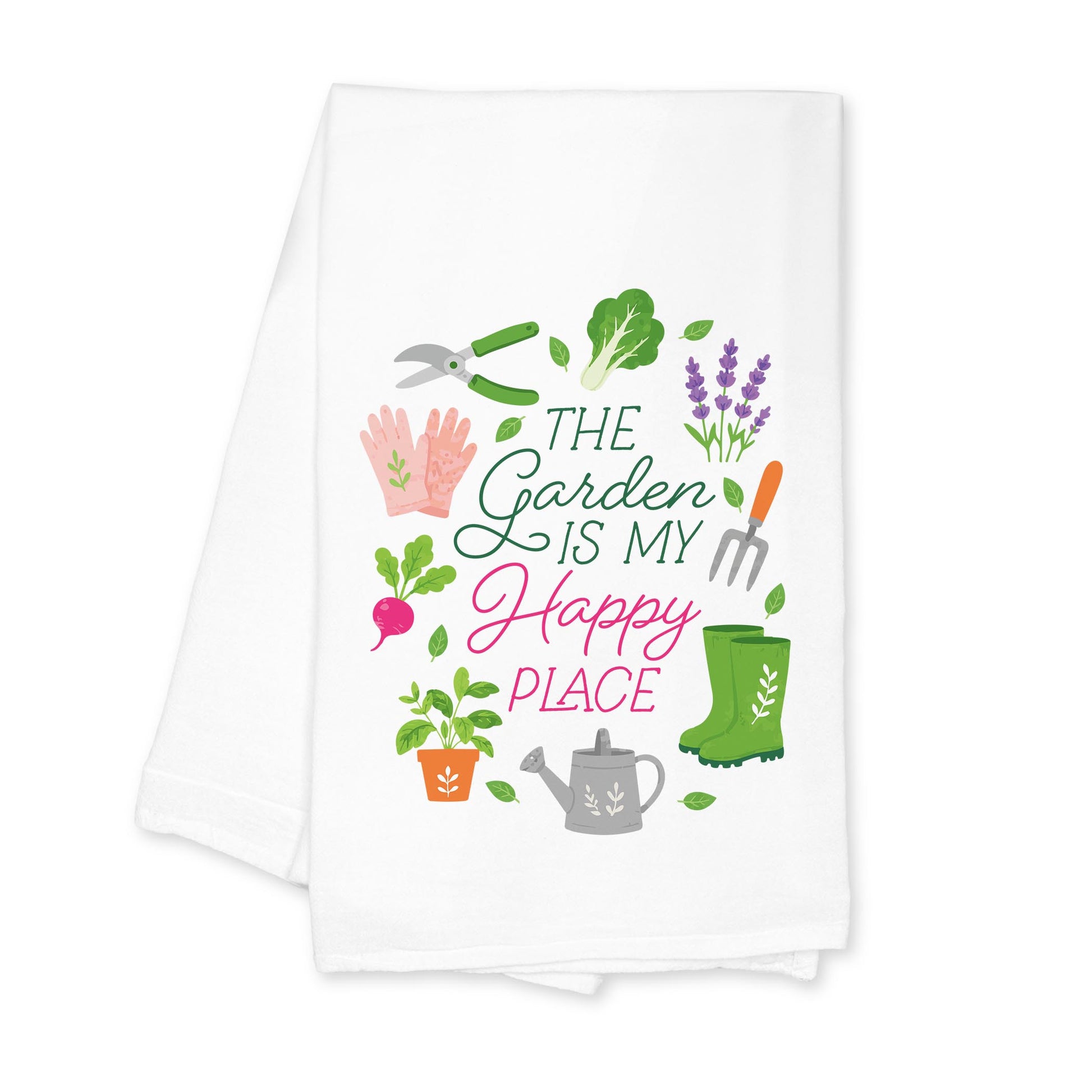 Cotton Tea Towel White-Plant Lady Happy Place -0