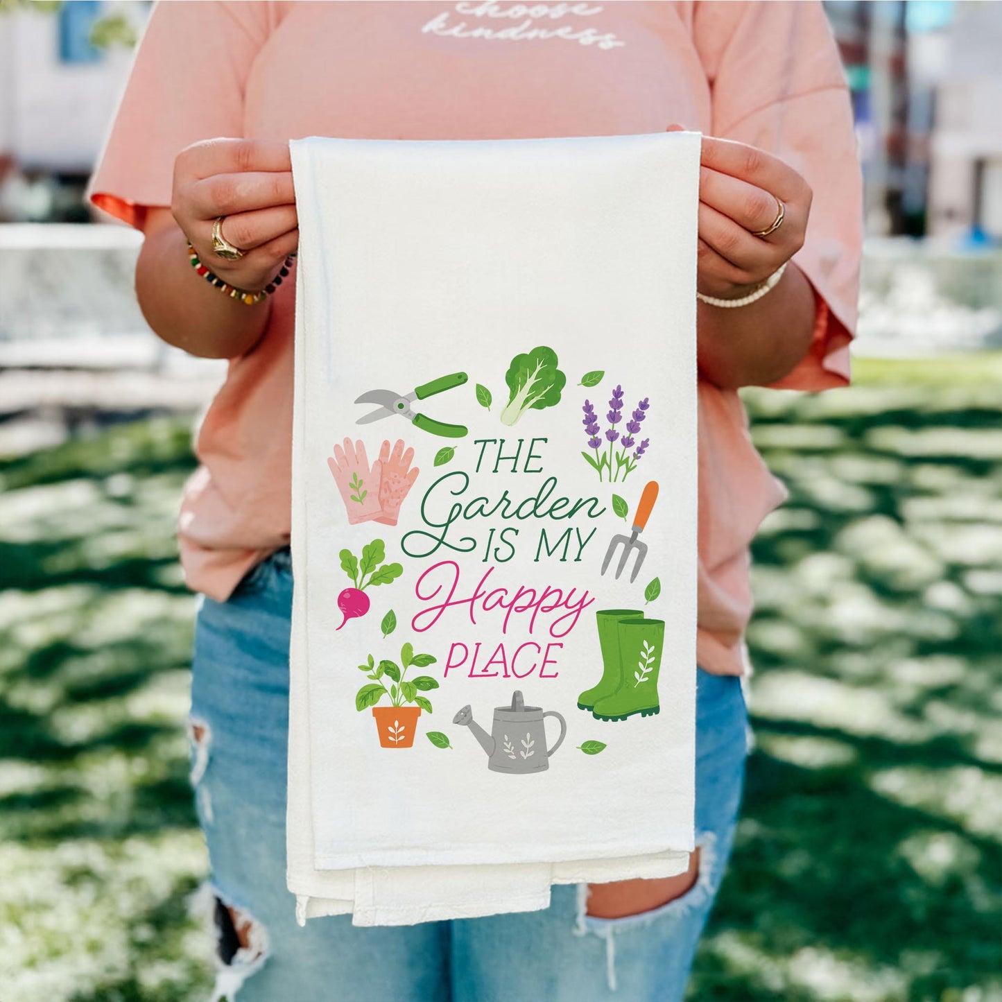 Cotton Tea Towel White-Plant Lady Happy Place -5