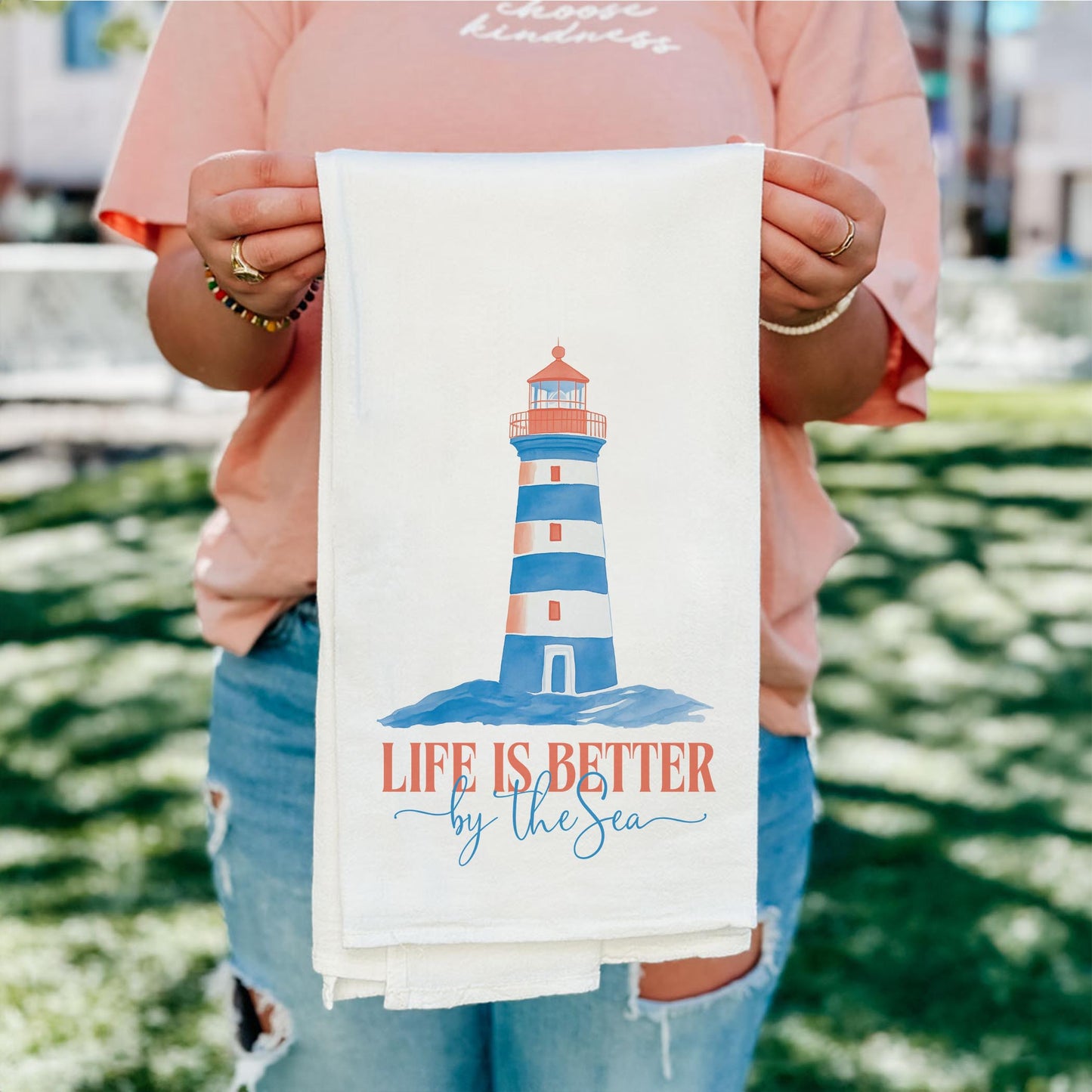 Cotton Tea Towel White-New England Tides Life is Better by the Sea -5