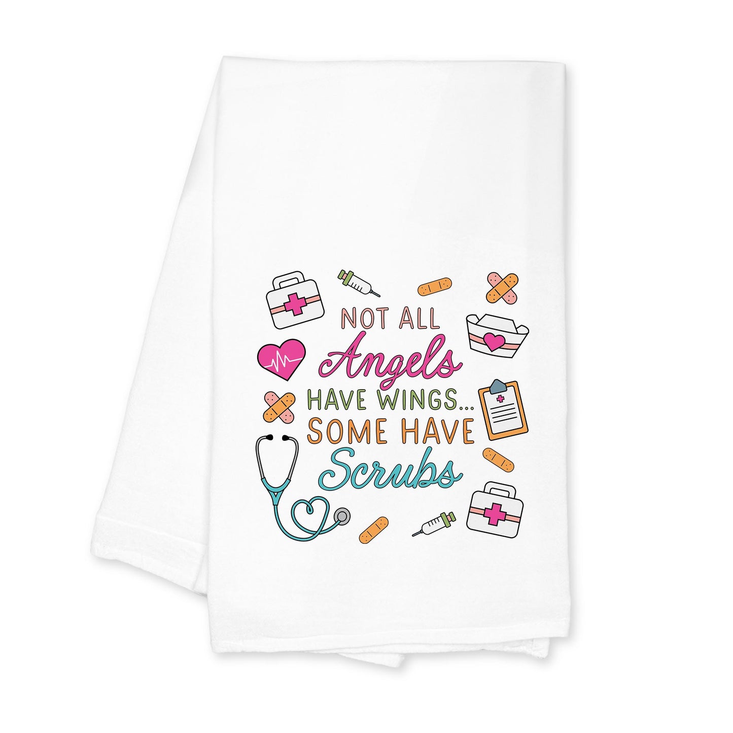 Cotton Tea Towel White-Some Angels Have Scrubs