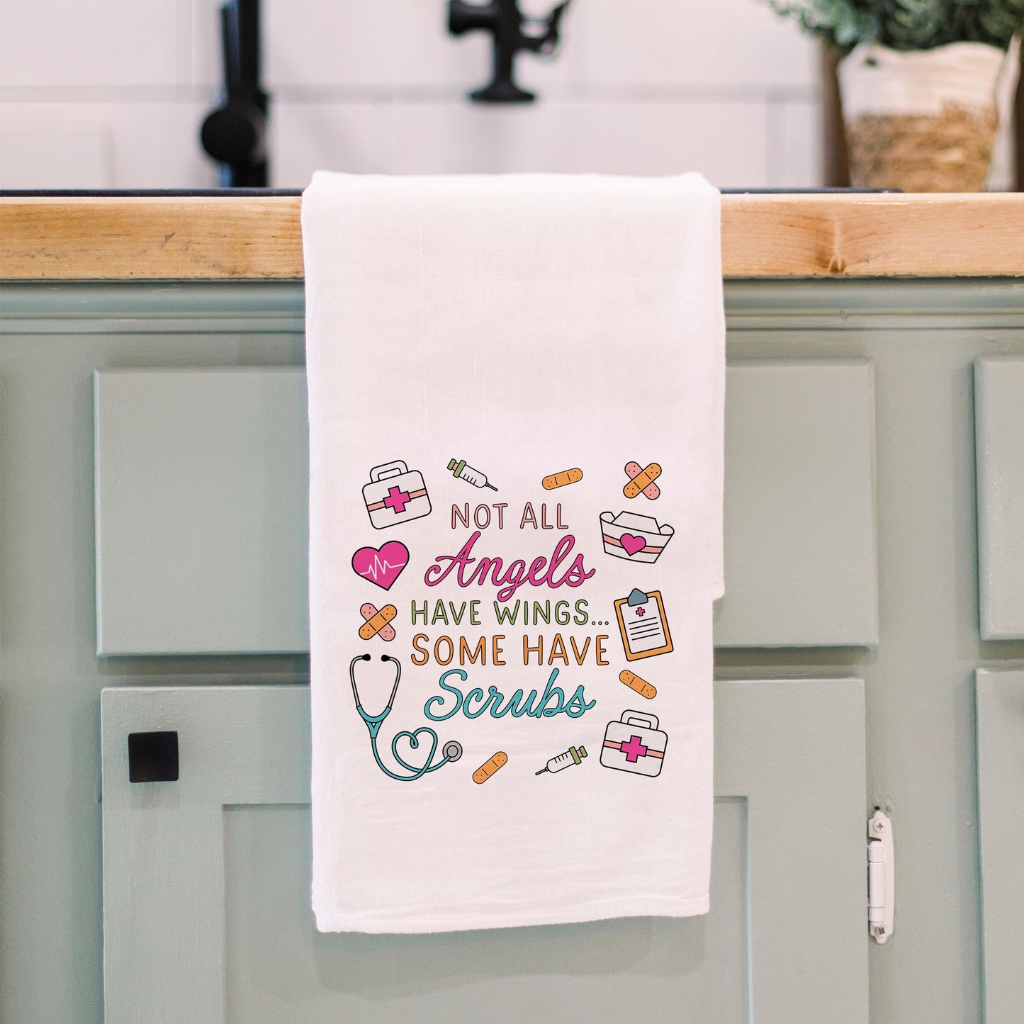 Cotton Tea Towel White-Some Angels Have Scrubs