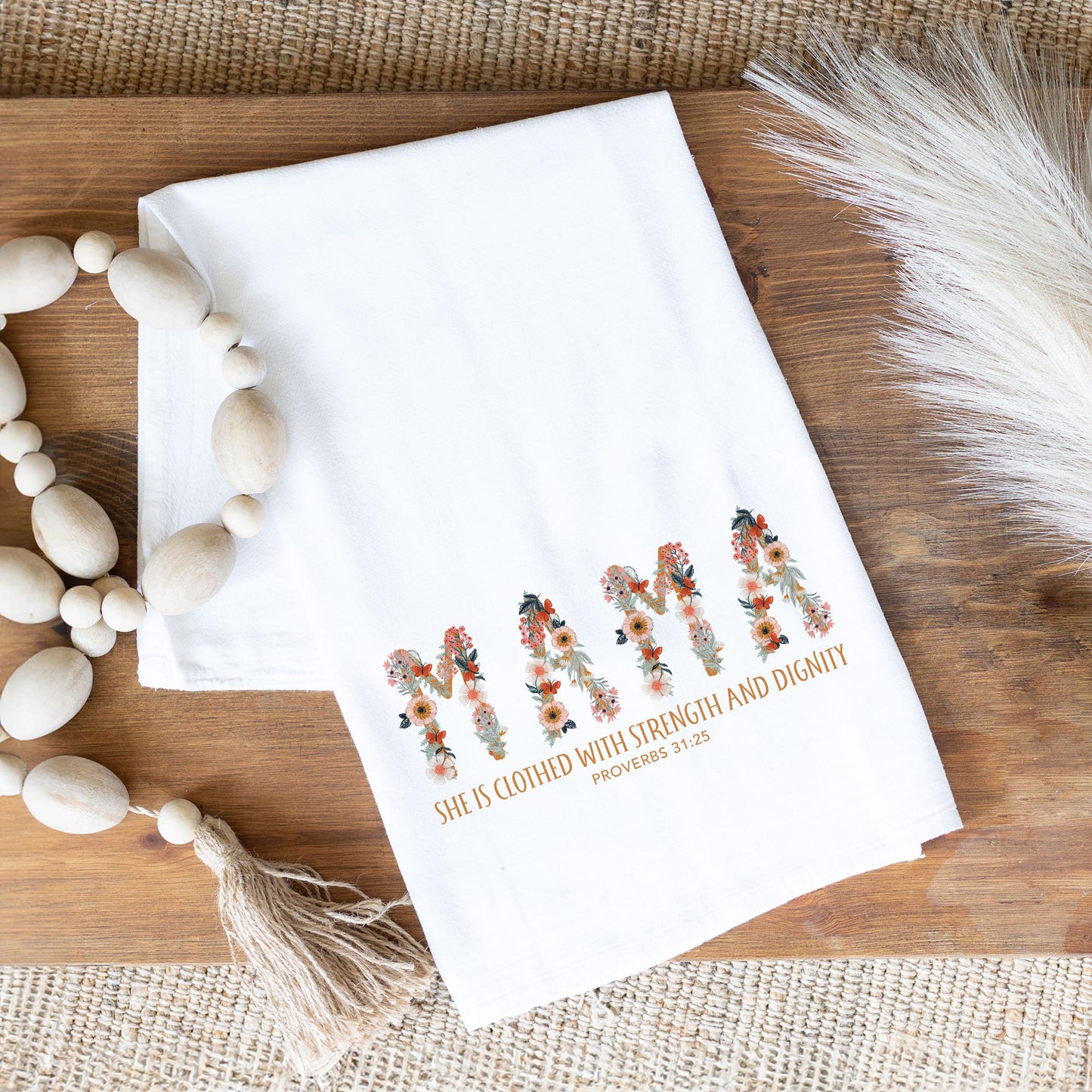 Cotton Tea Towel White-Pretty Things Floral Faith Mama -1
