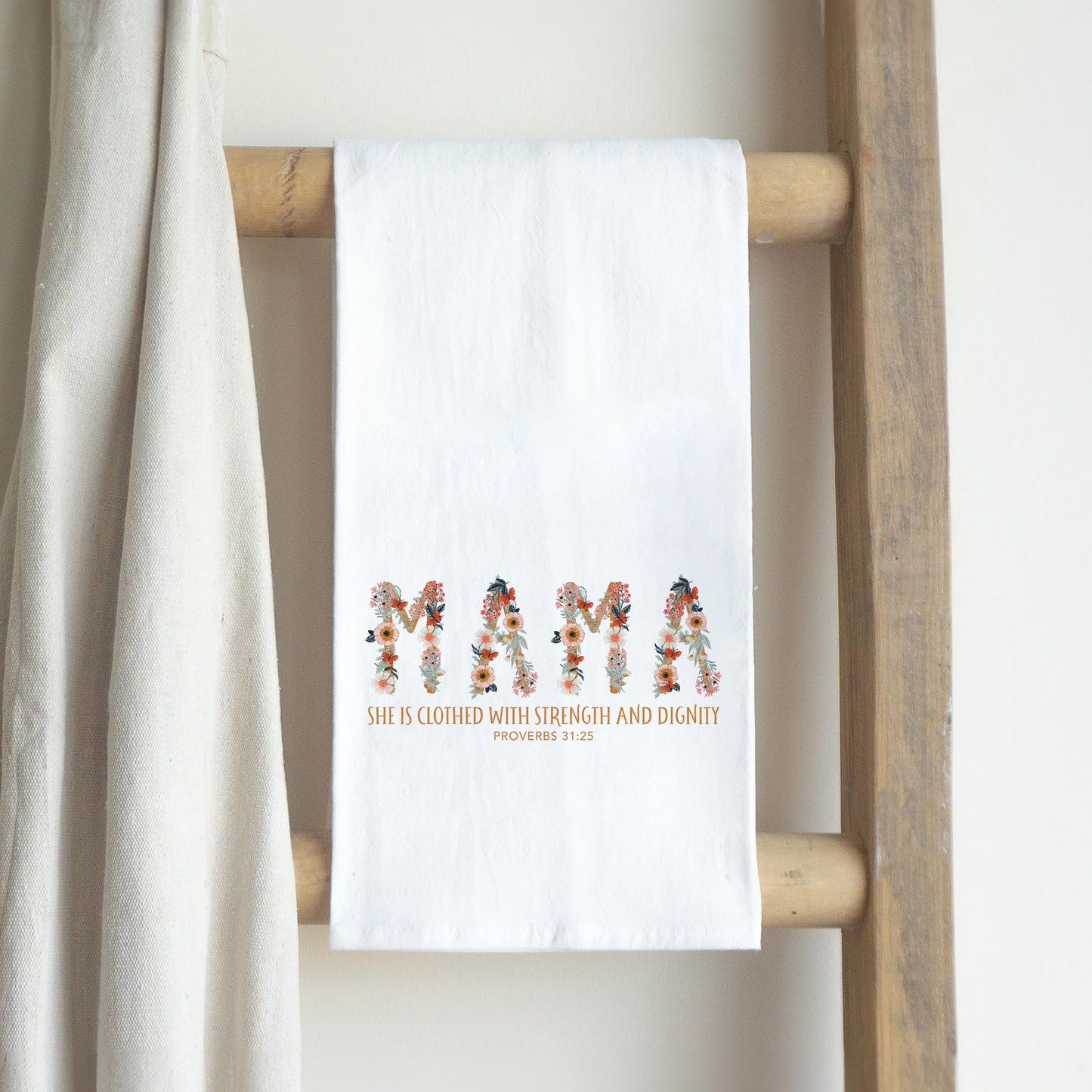 Cotton Tea Towel White-Pretty Things Floral Faith Mama -2