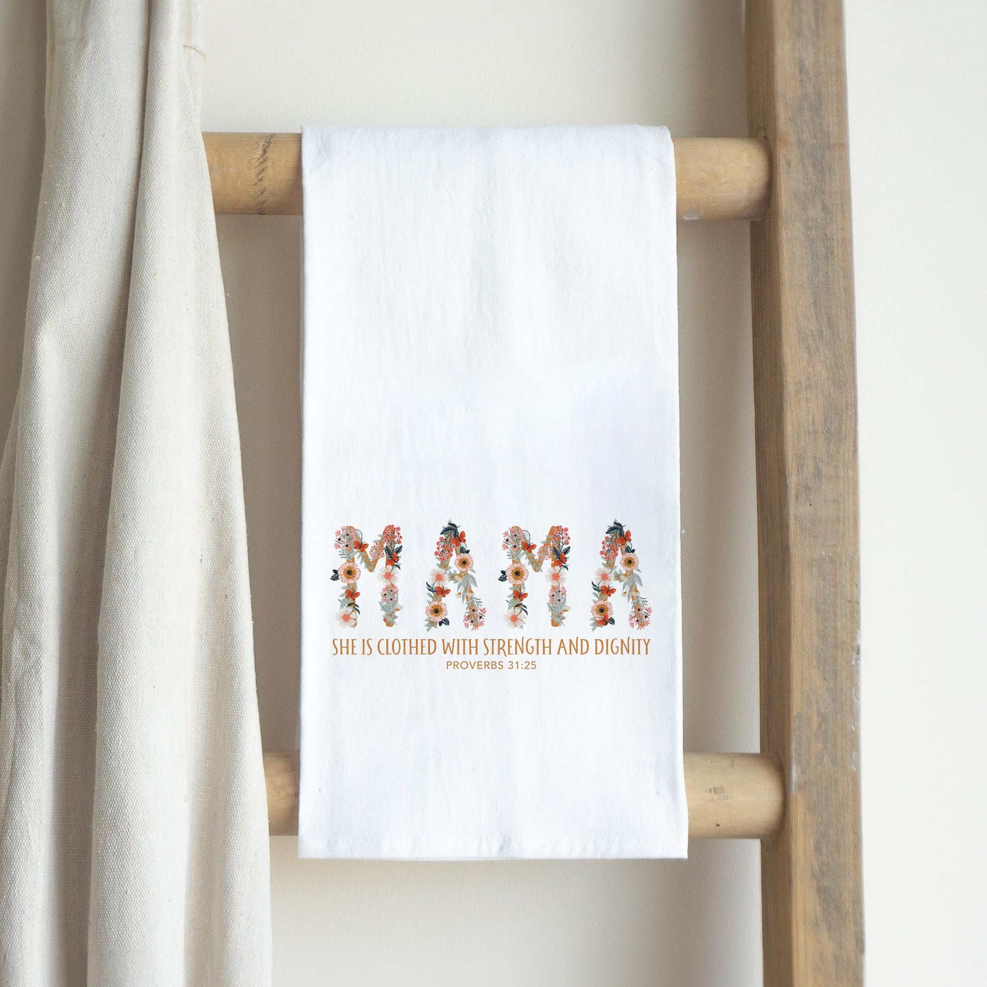 Cotton Tea Towel White-Pretty Things Floral Faith Mama -2