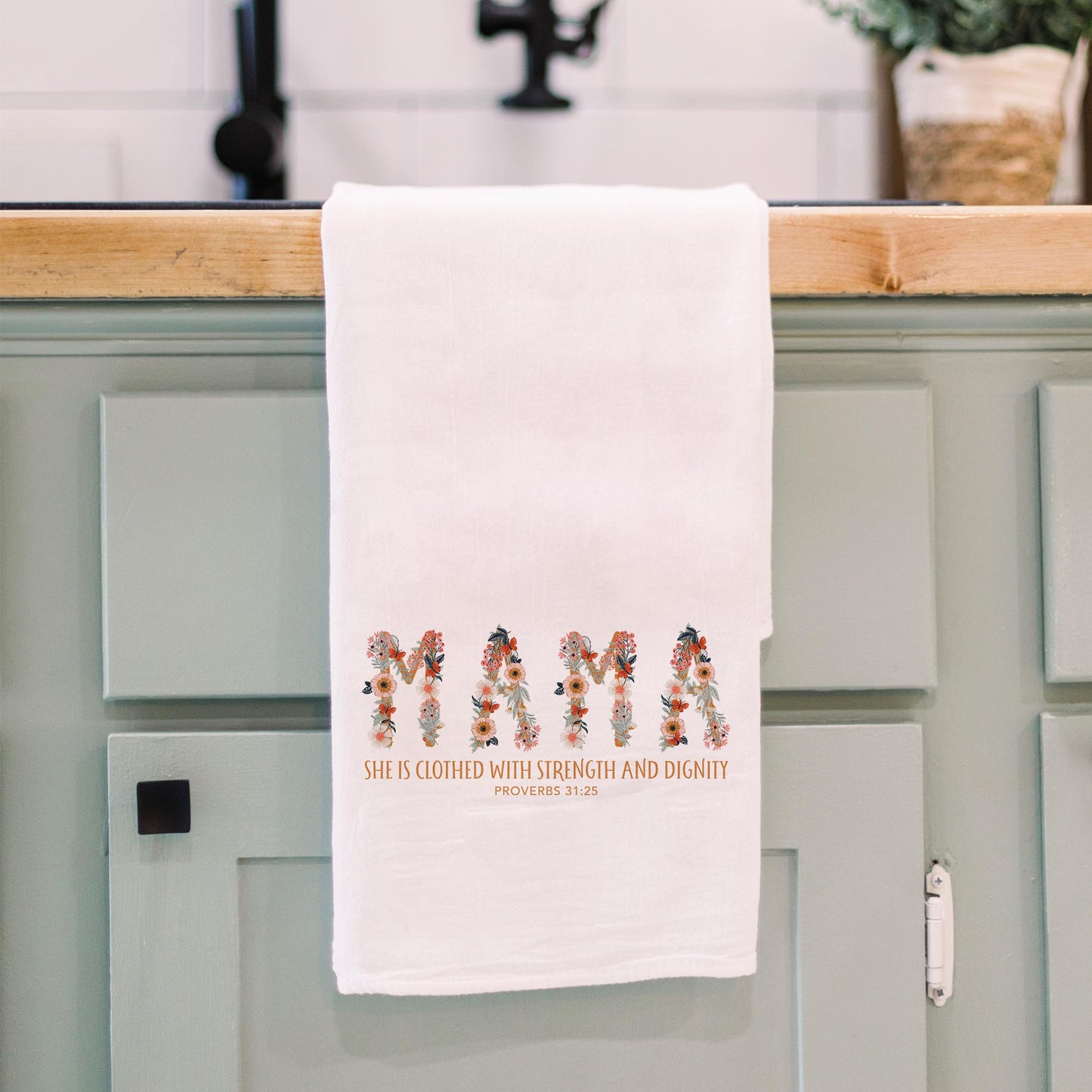 Cotton Tea Towel White-Pretty Things Floral Faith Mama -3