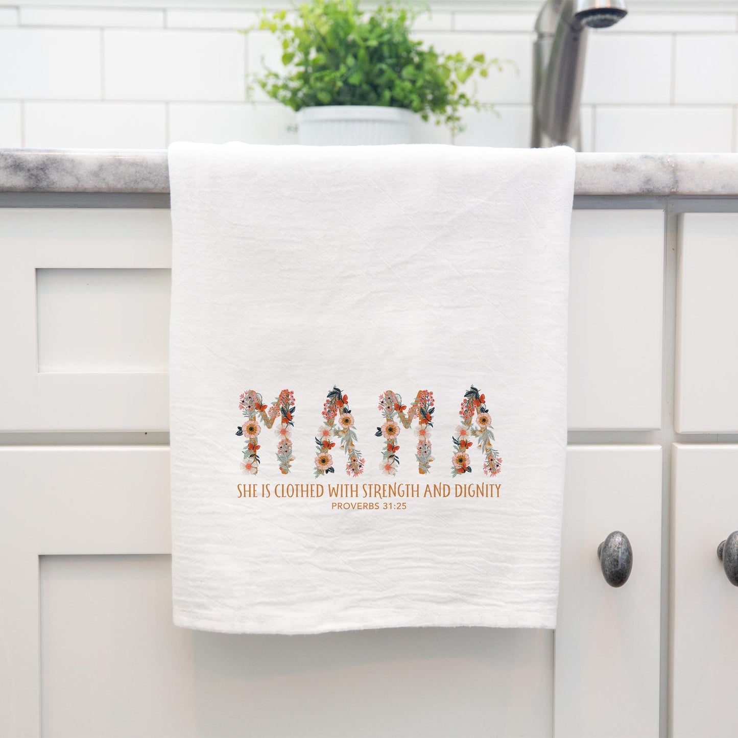 Cotton Tea Towel White-Pretty Things Floral Faith Mama -4
