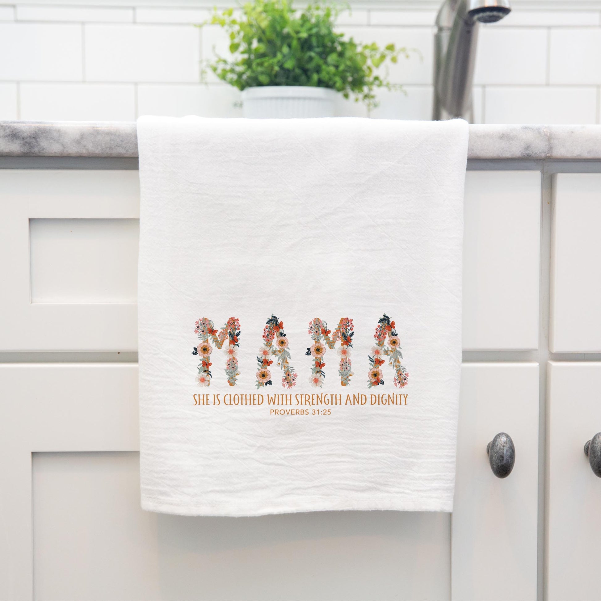 Cotton Tea Towel White-Pretty Things Floral Faith Mama -4