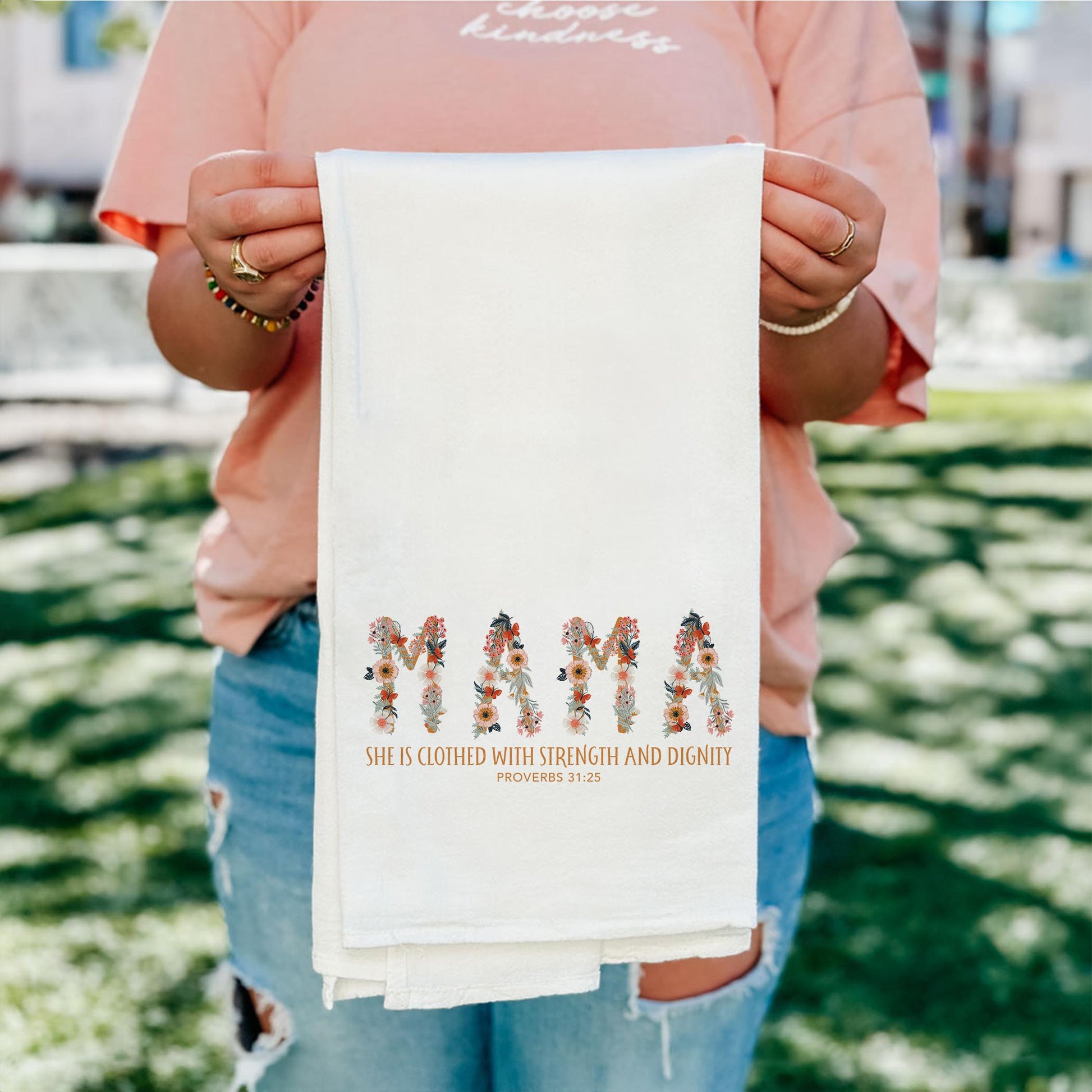 Cotton Tea Towel White-Pretty Things Floral Faith Mama -5
