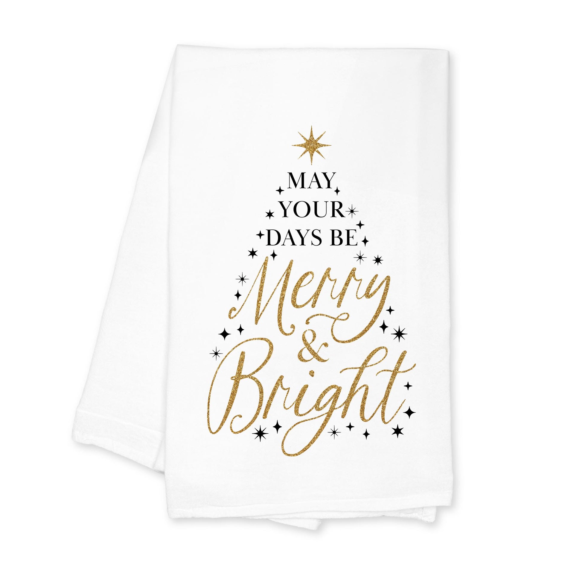 Cotton Tea Towel White-Noir Christmas Merry & Bright -0