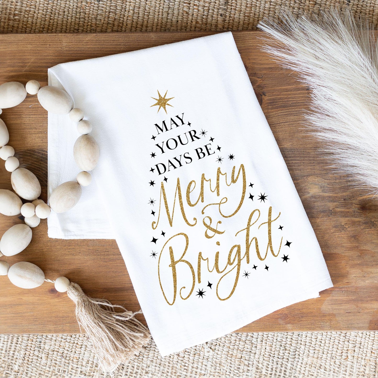 Cotton Tea Towel White-Noir Christmas Merry & Bright -1