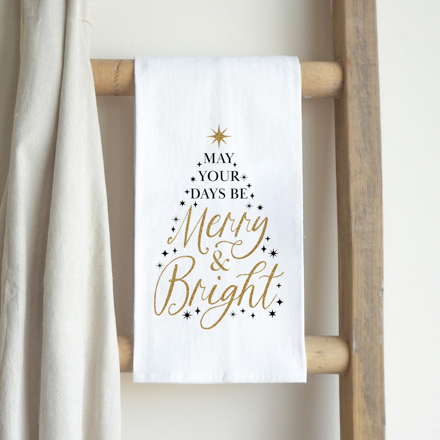 Cotton Tea Towel White-Noir Christmas Merry & Bright -2