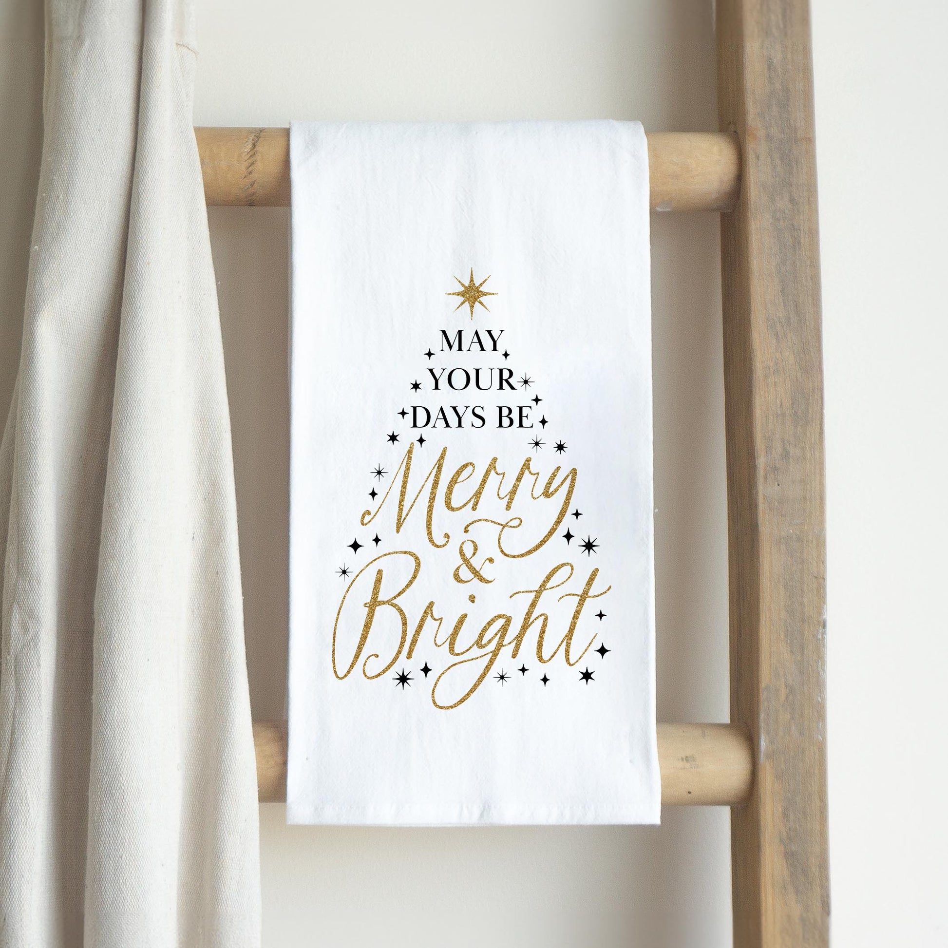 Cotton Tea Towel White-Noir Christmas Merry & Bright -2