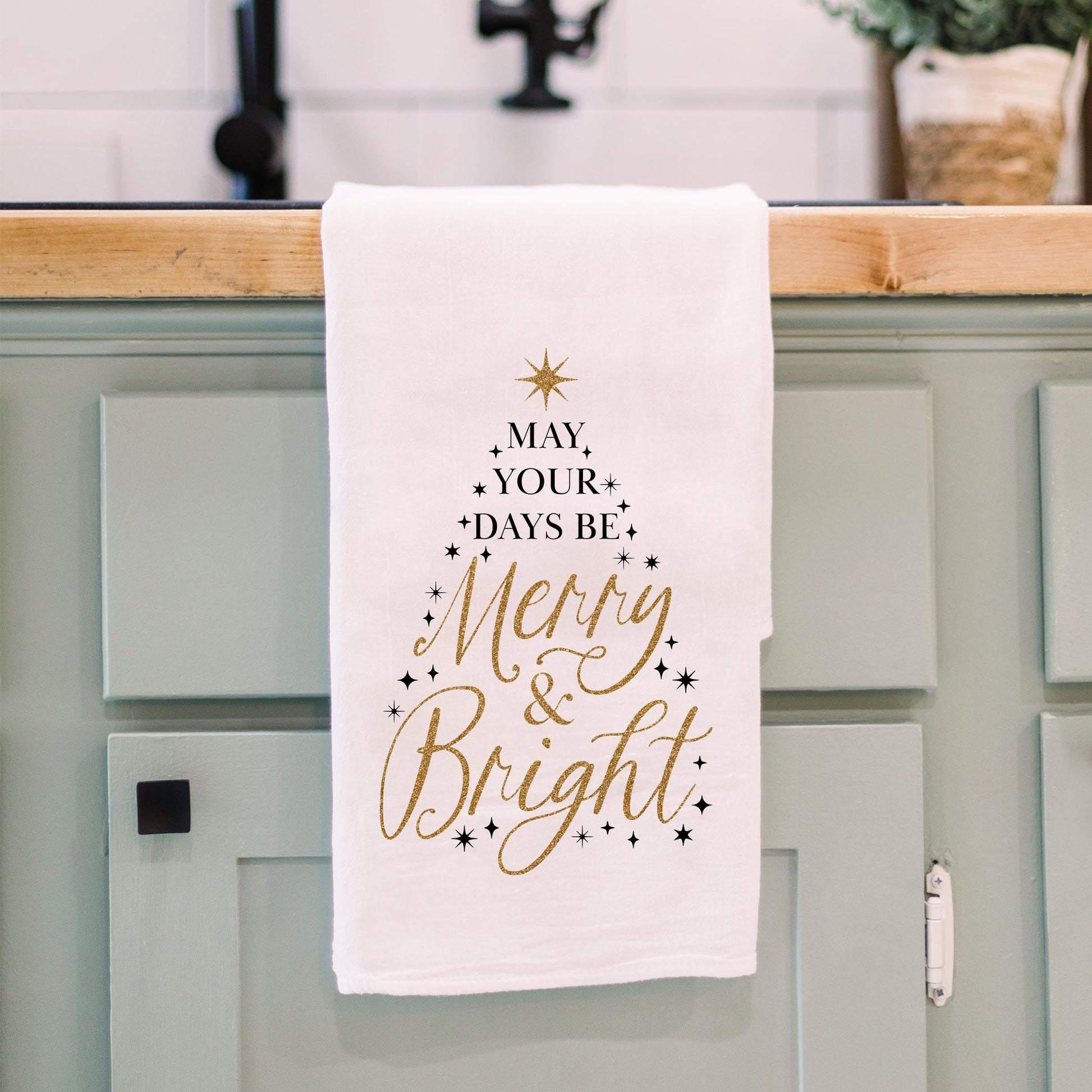 Cotton Tea Towel White-Noir Christmas Merry & Bright -3