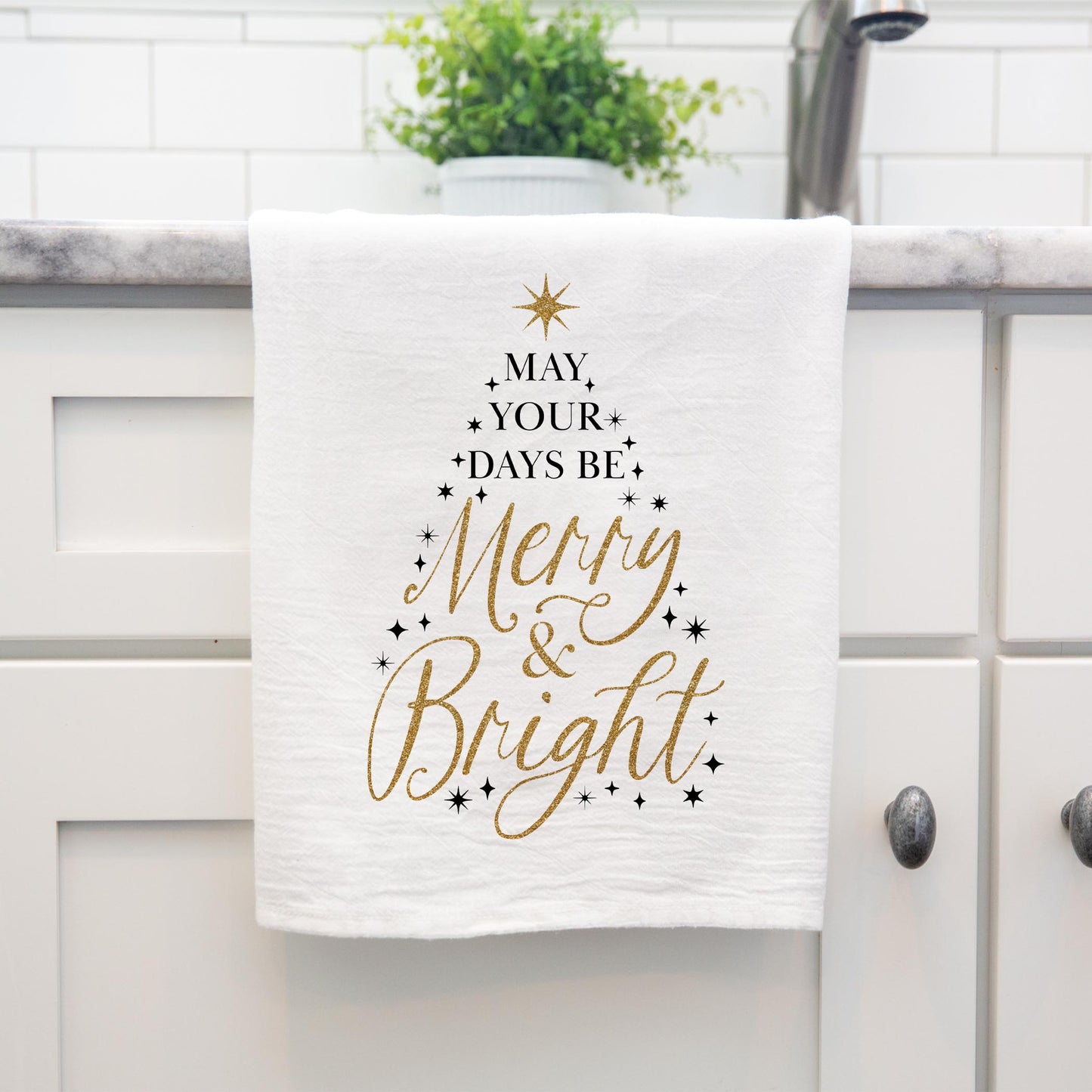 Cotton Tea Towel White-Noir Christmas Merry & Bright -4