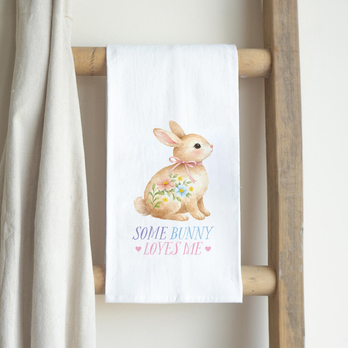 Cotton Tea Towel White-Cottage Easter -2
