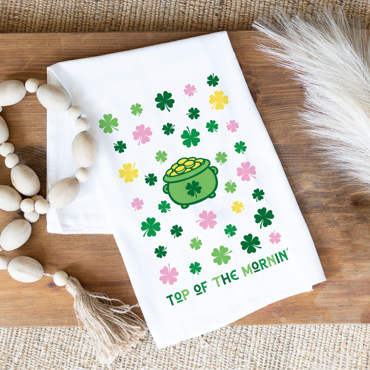 Cotton Tea Towel White-St. Patty's Day -1