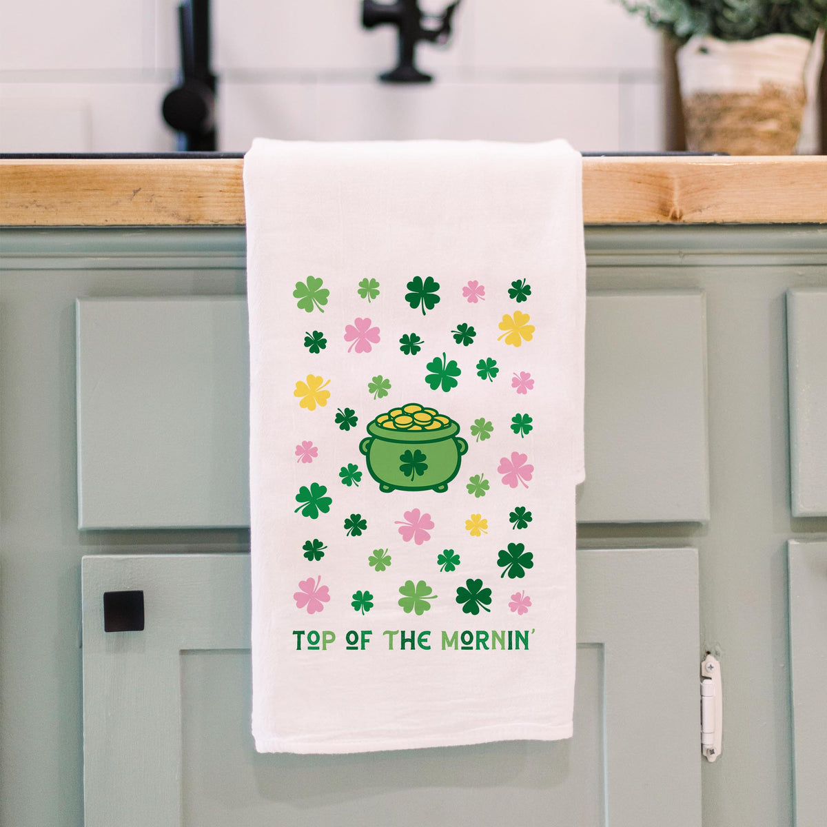 Cotton Tea Towel White-St. Patty's Day -3