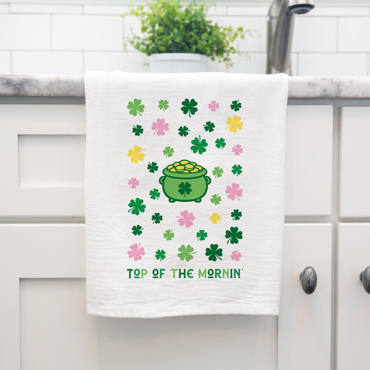Cotton Tea Towel White-St. Patty's Day -4