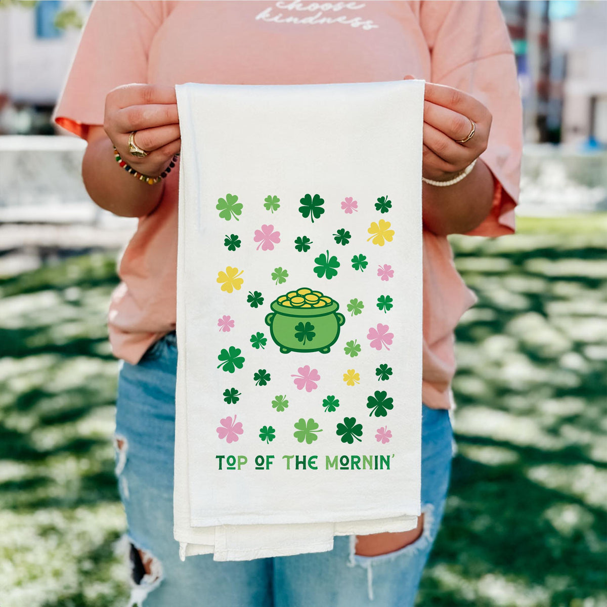 Cotton Tea Towel White-St. Patty's Day -5