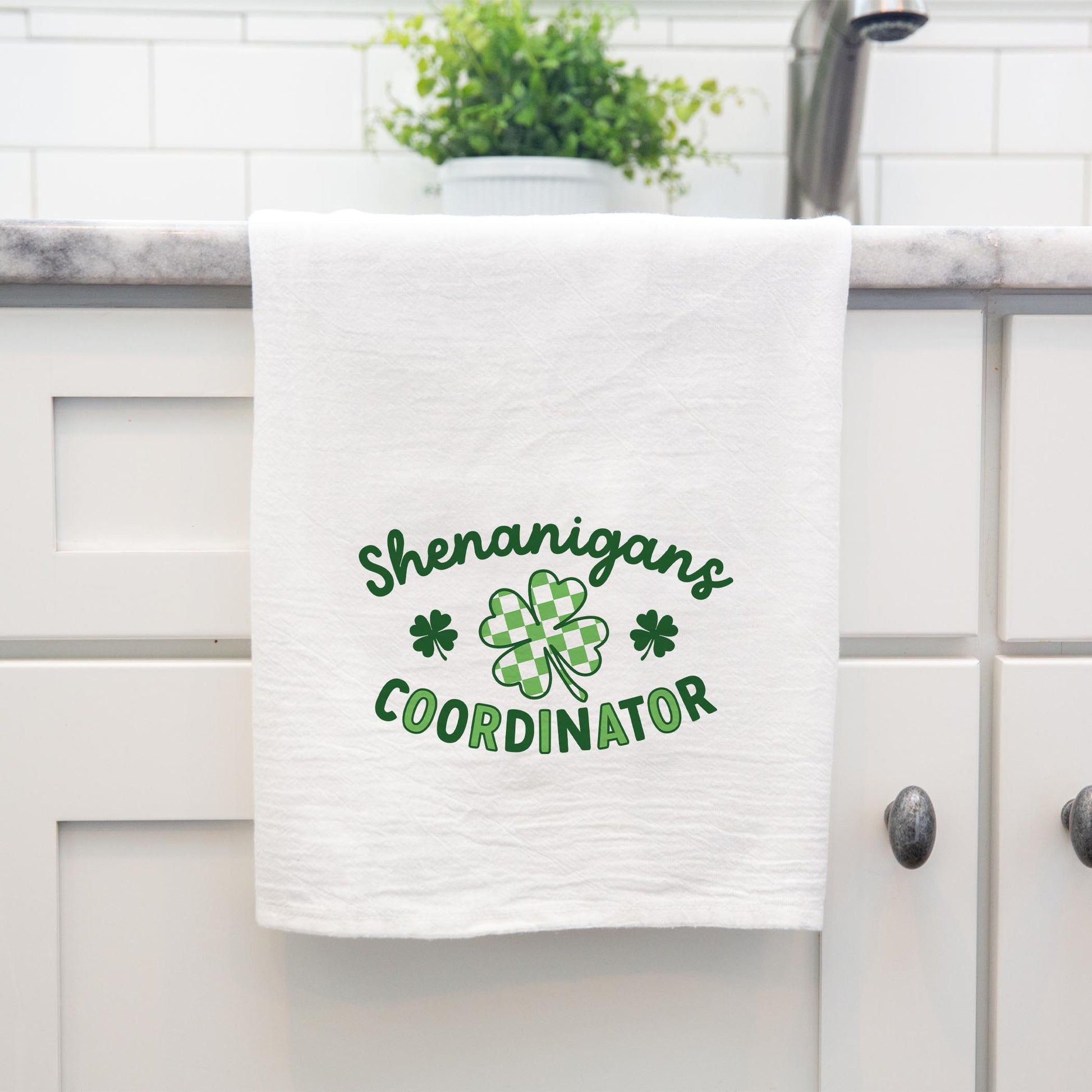 Cotton Tea Towel White-St. Patrick's Day Shenanigans Coordinator -4
