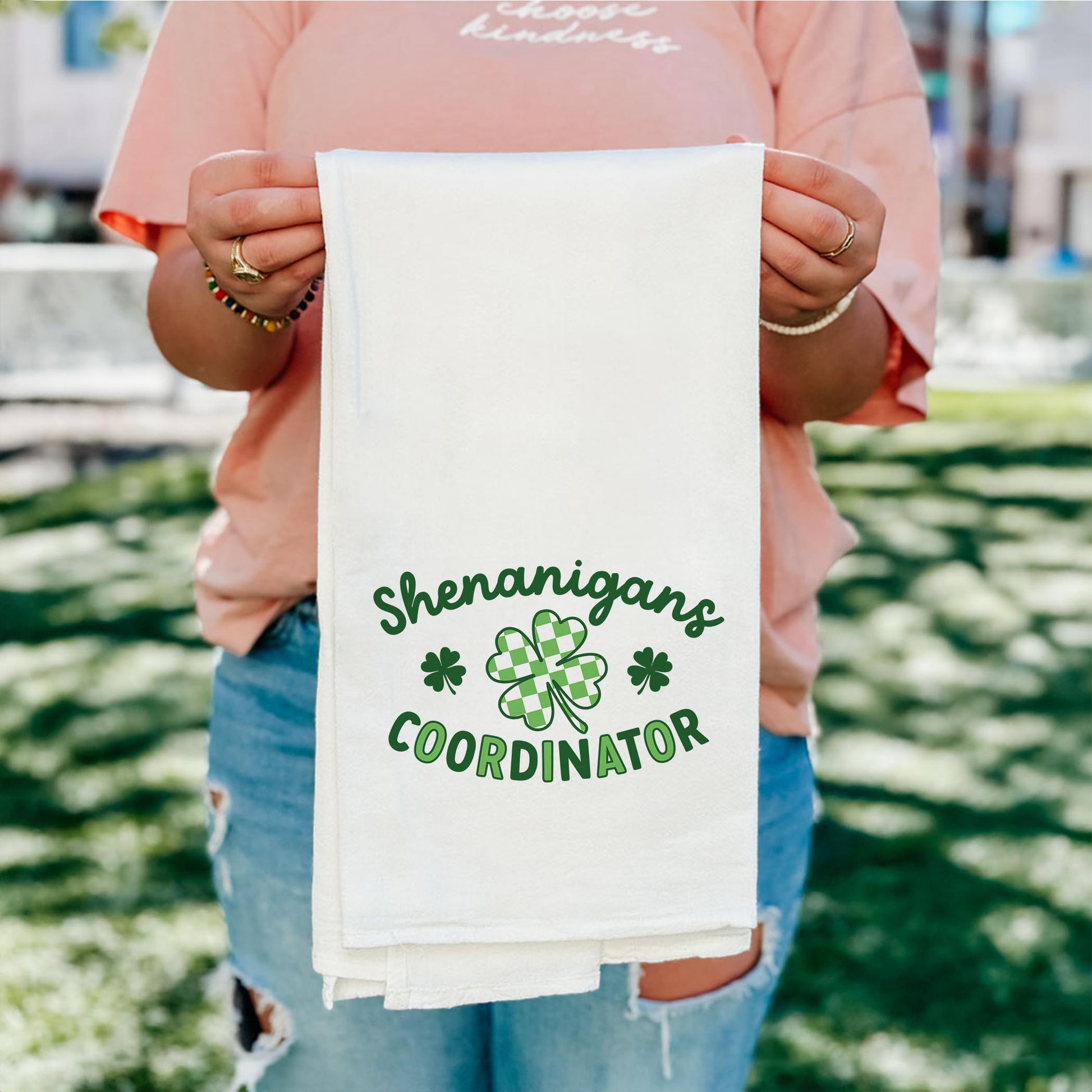 Cotton Tea Towel White-St. Patrick's Day Shenanigans Coordinator -5