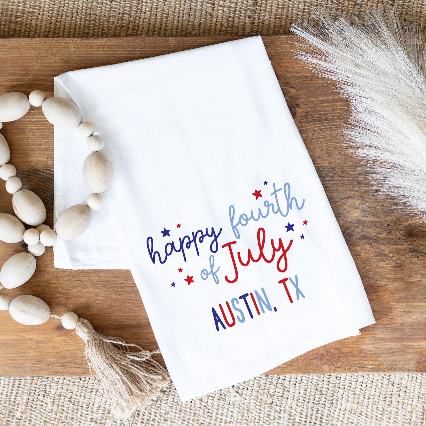 Cotton Tea Towel White-Love+Local 4th of July 250th Anniversary -1