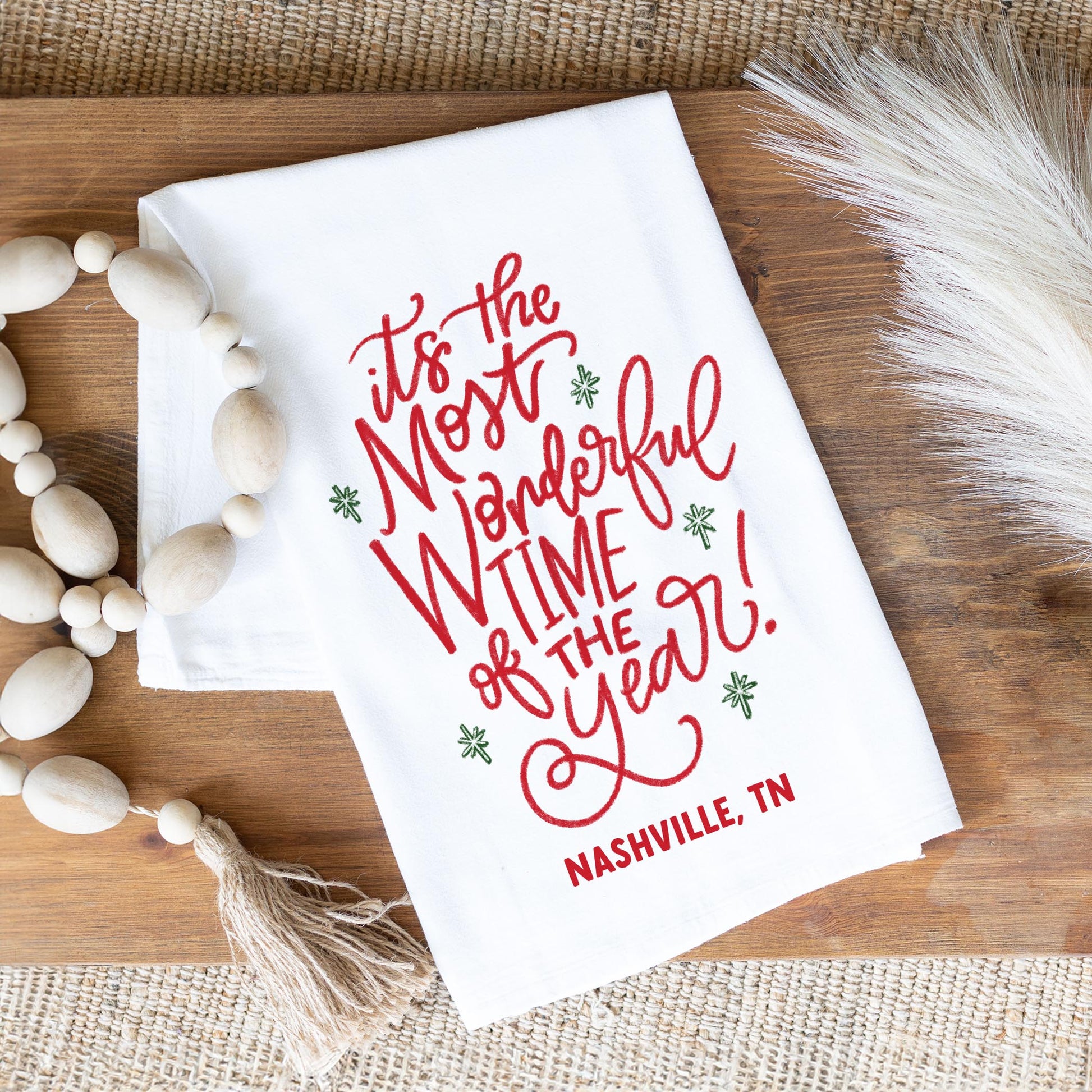 Cotton Tea Towel White-Love+Local Make It Merry -1