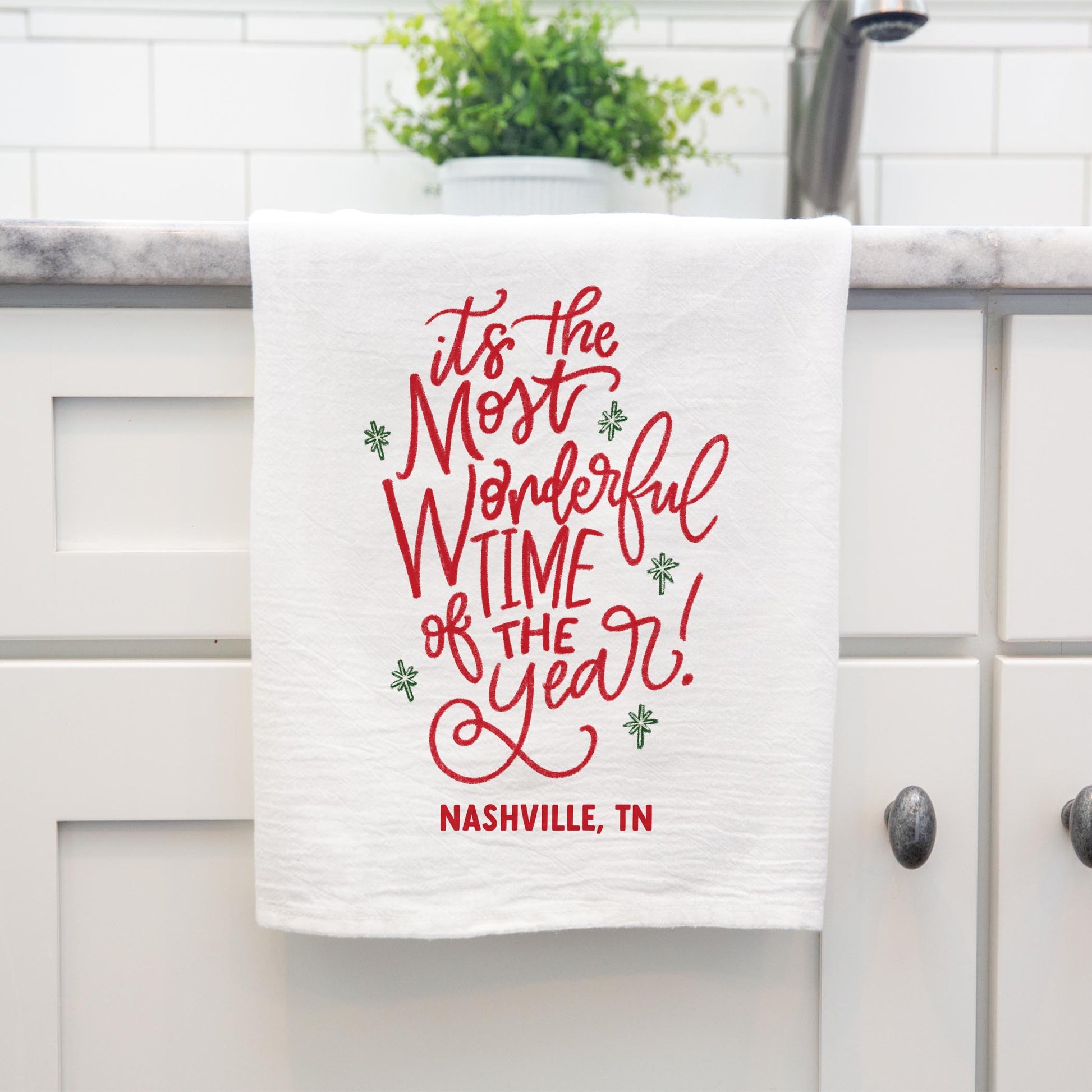 Cotton Tea Towel White-Love+Local Make It Merry -3