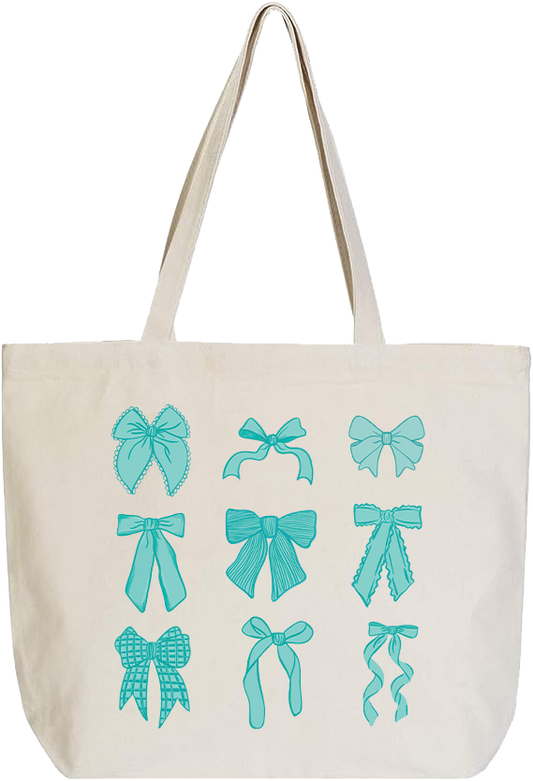 Preppy Bows Canvas Tote Bag | Blue Preppy Bows