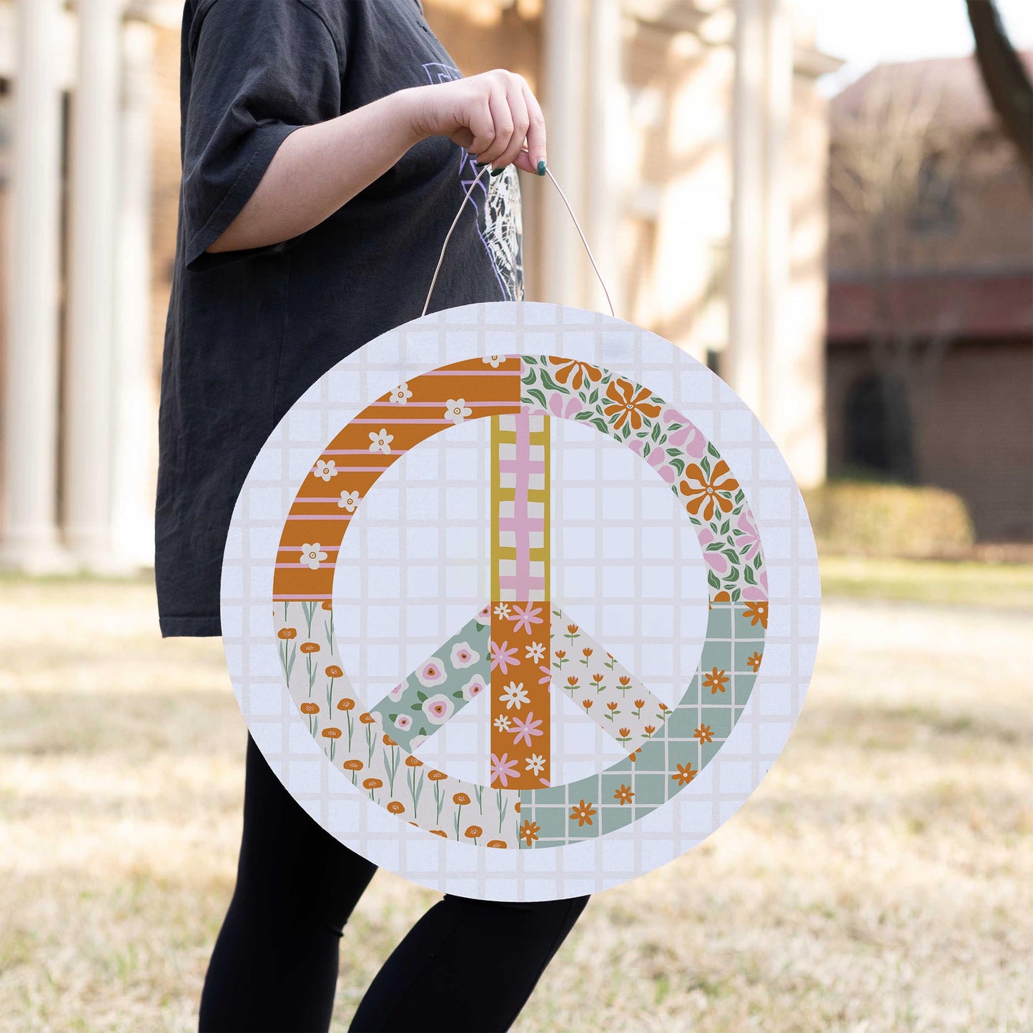 20" Door Hanger-Spring Patch Peace Sign