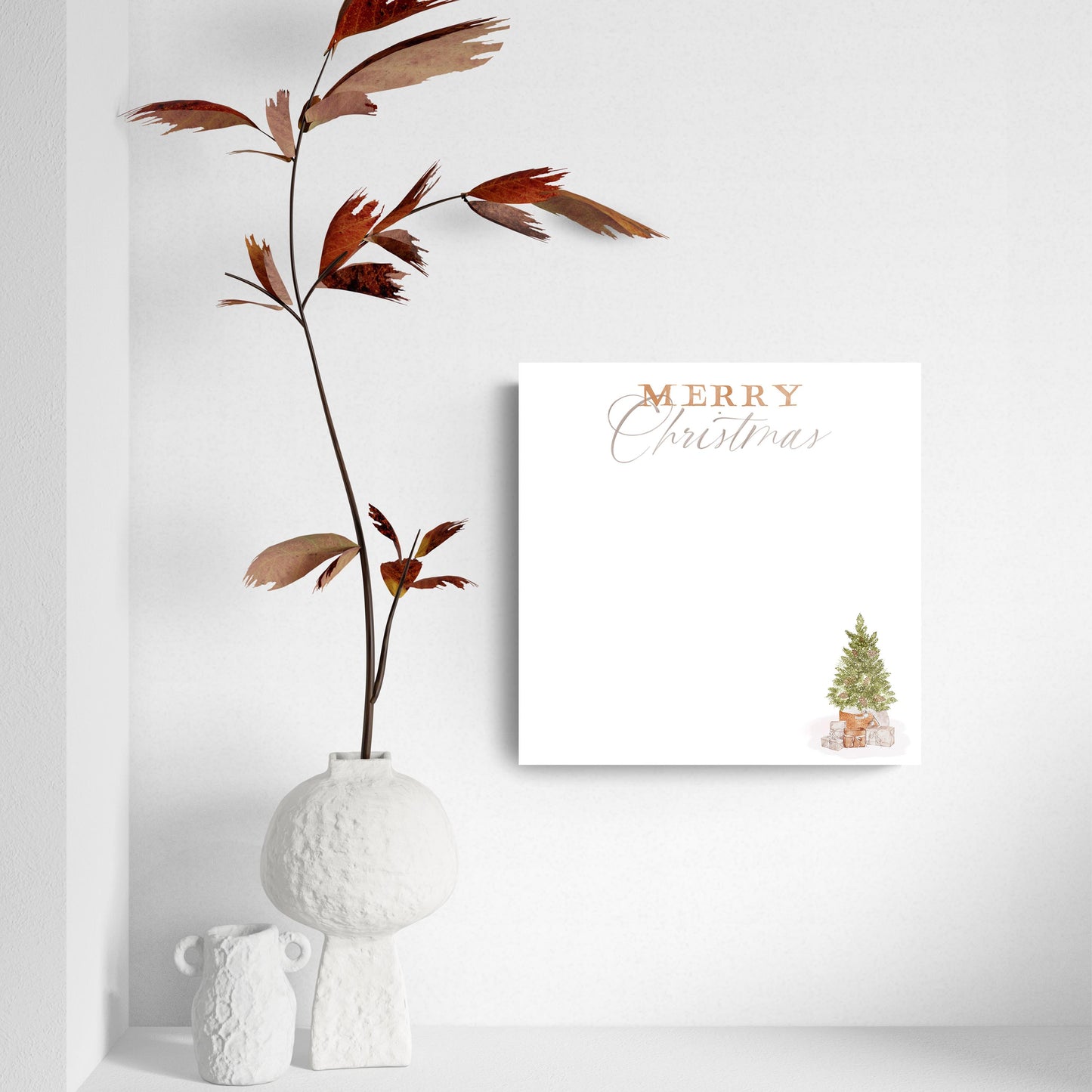 8x8 Glass Dry Erase-Cottage Tree Merry Christmas