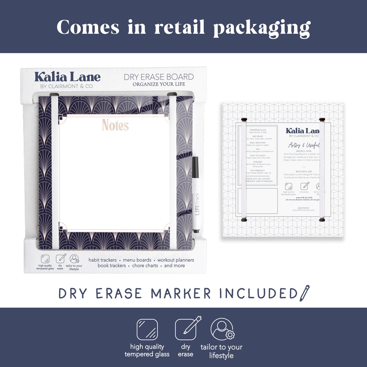 8x8 Glass Dry Erase-Art Deco Notes -3