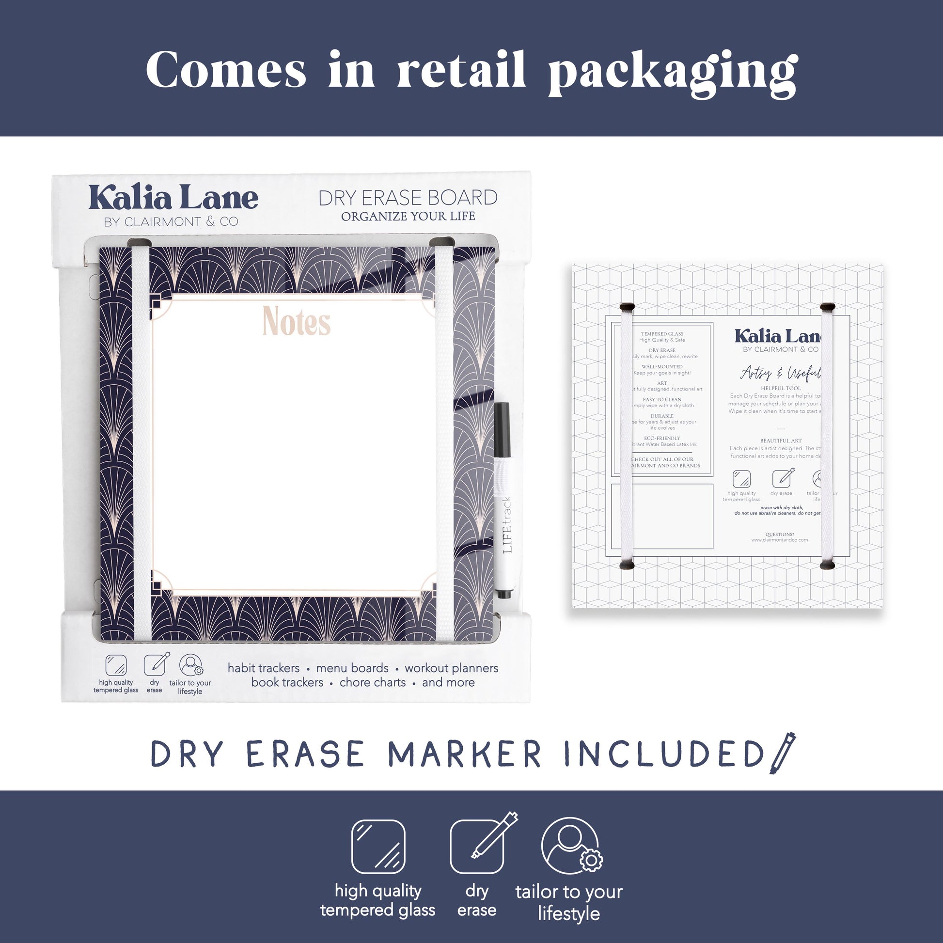 8x8 Glass Dry Erase-Art Deco Notes -3