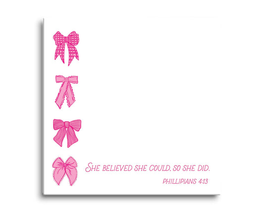 8x8 Glass Dry Erase-Pink Bows She Believed She Could